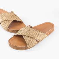 Braided Raffia Slides- Tan