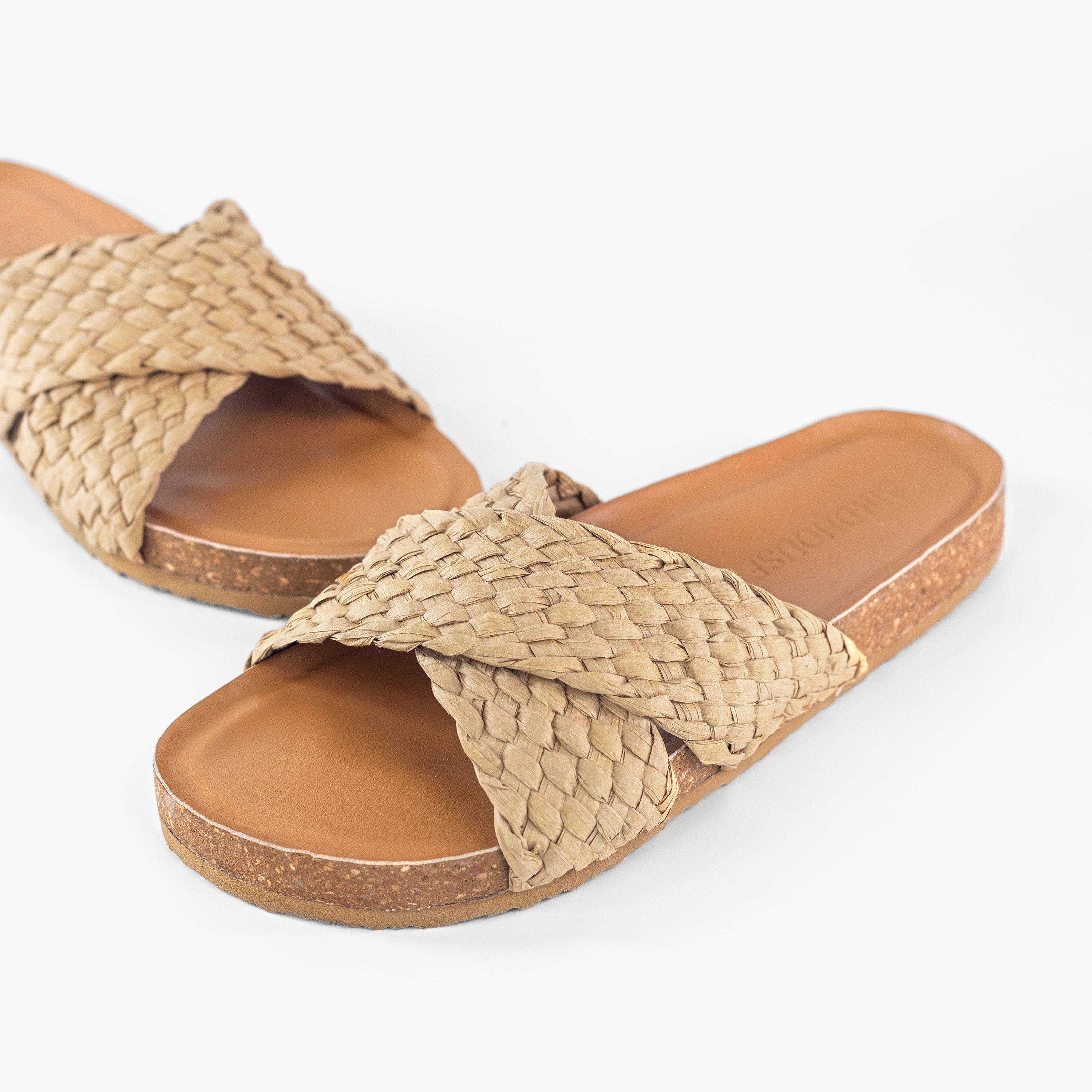 Tan Braided Raffia Slides
