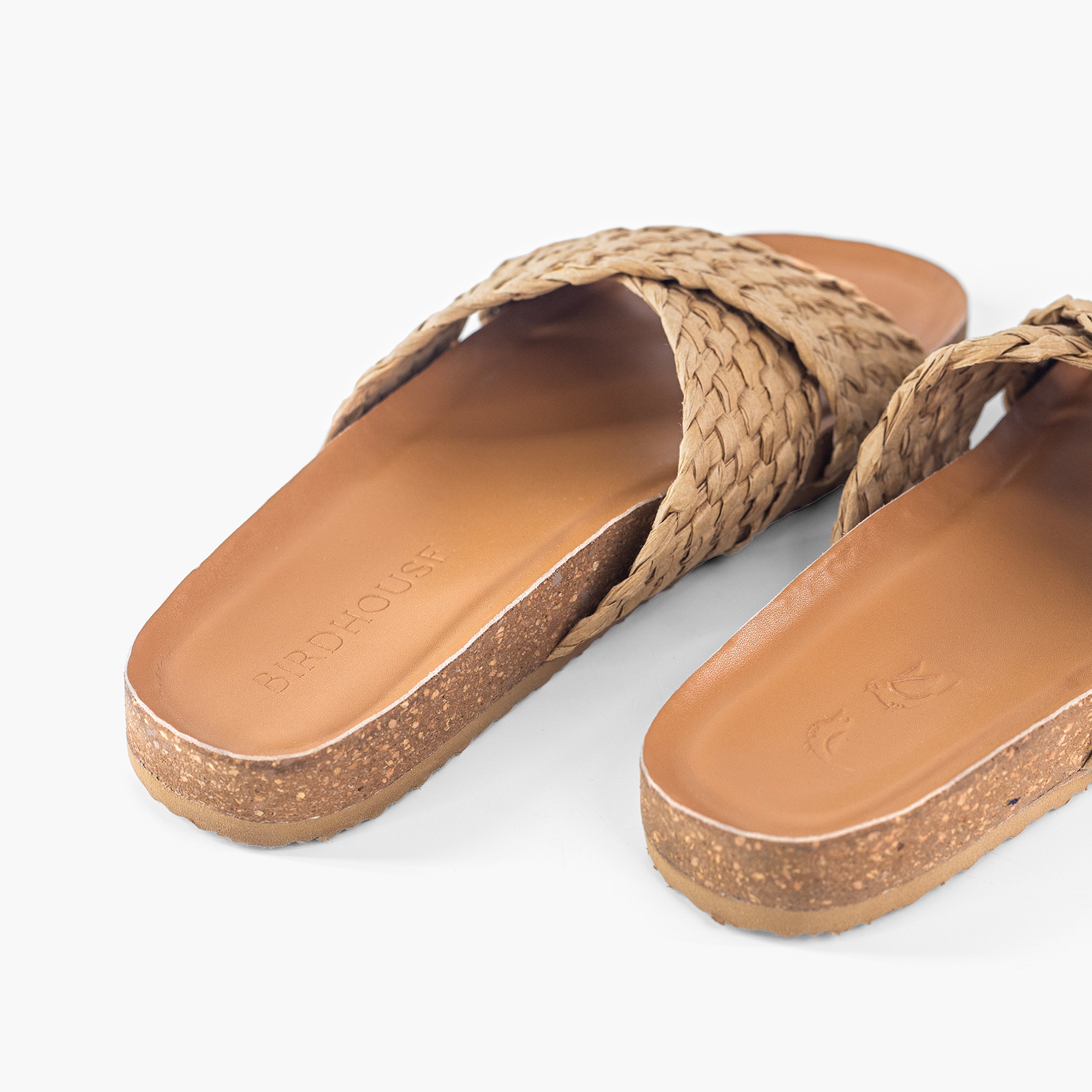 Tan Braided Raffia Slides