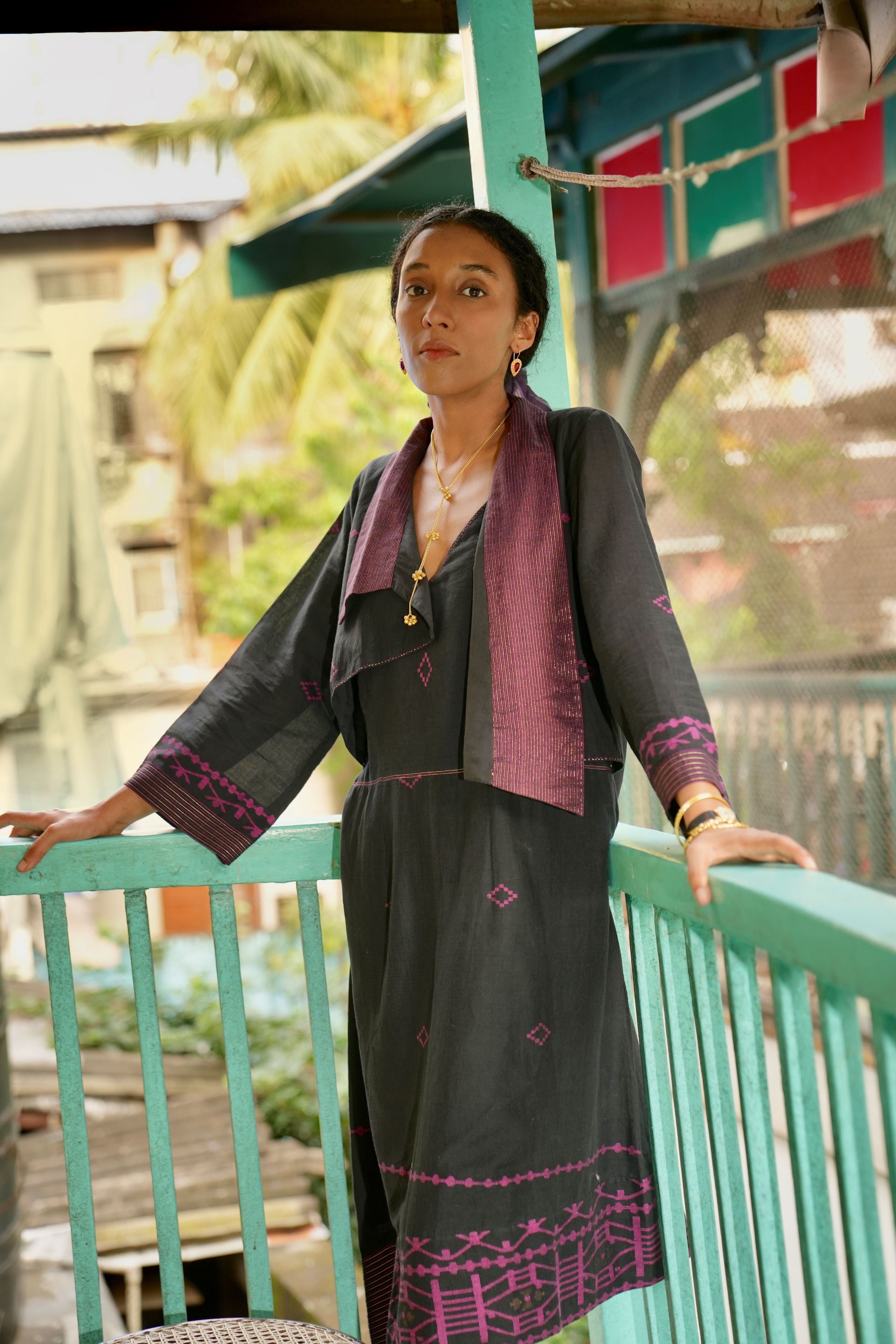 Bosonto - Black Handwoven Jamdani Asymmetrical Dress