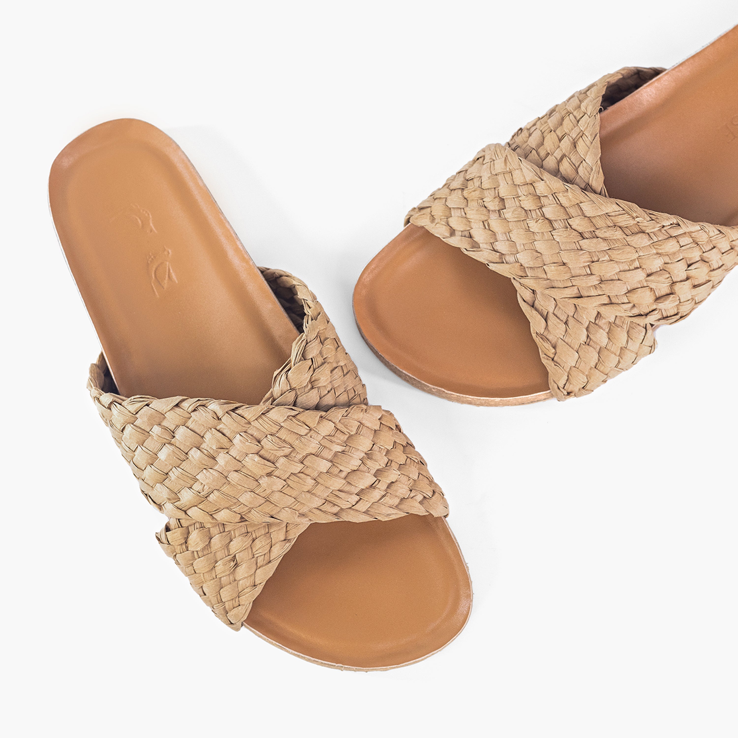 Tan Braided Raffia Slides
