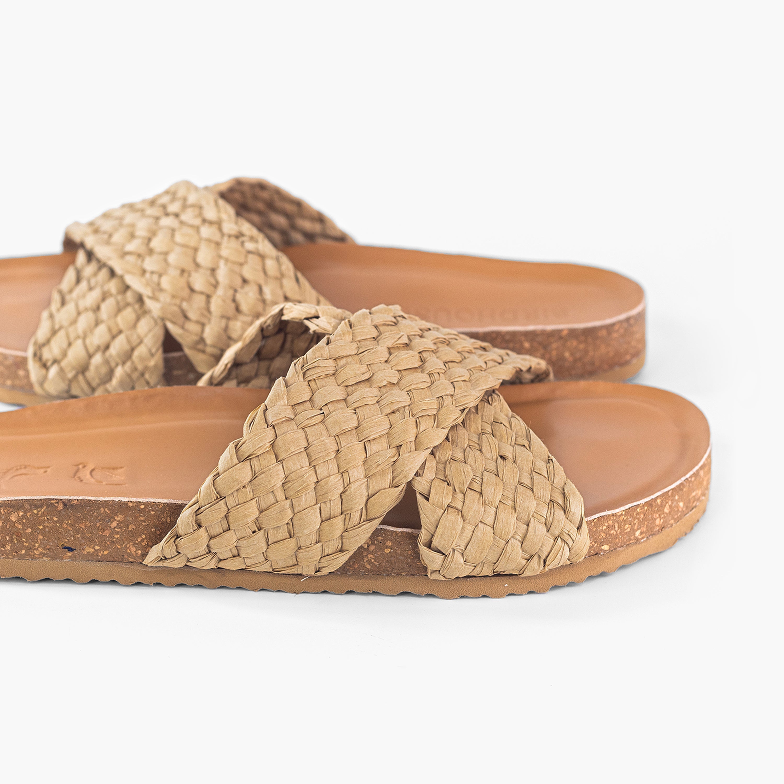 Tan Braided Raffia Slides