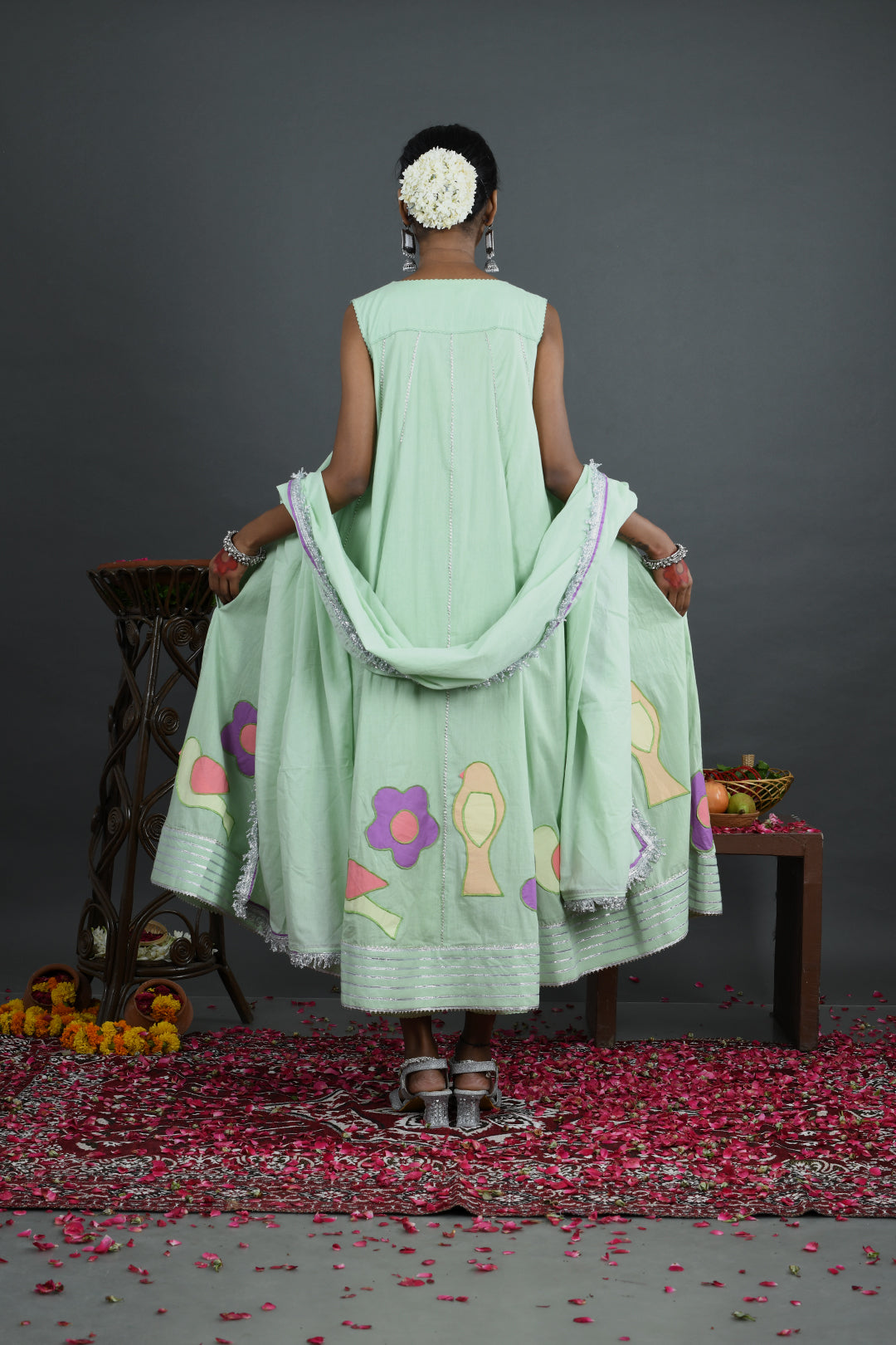 Bahaar - Green Mulmul Anarkali set