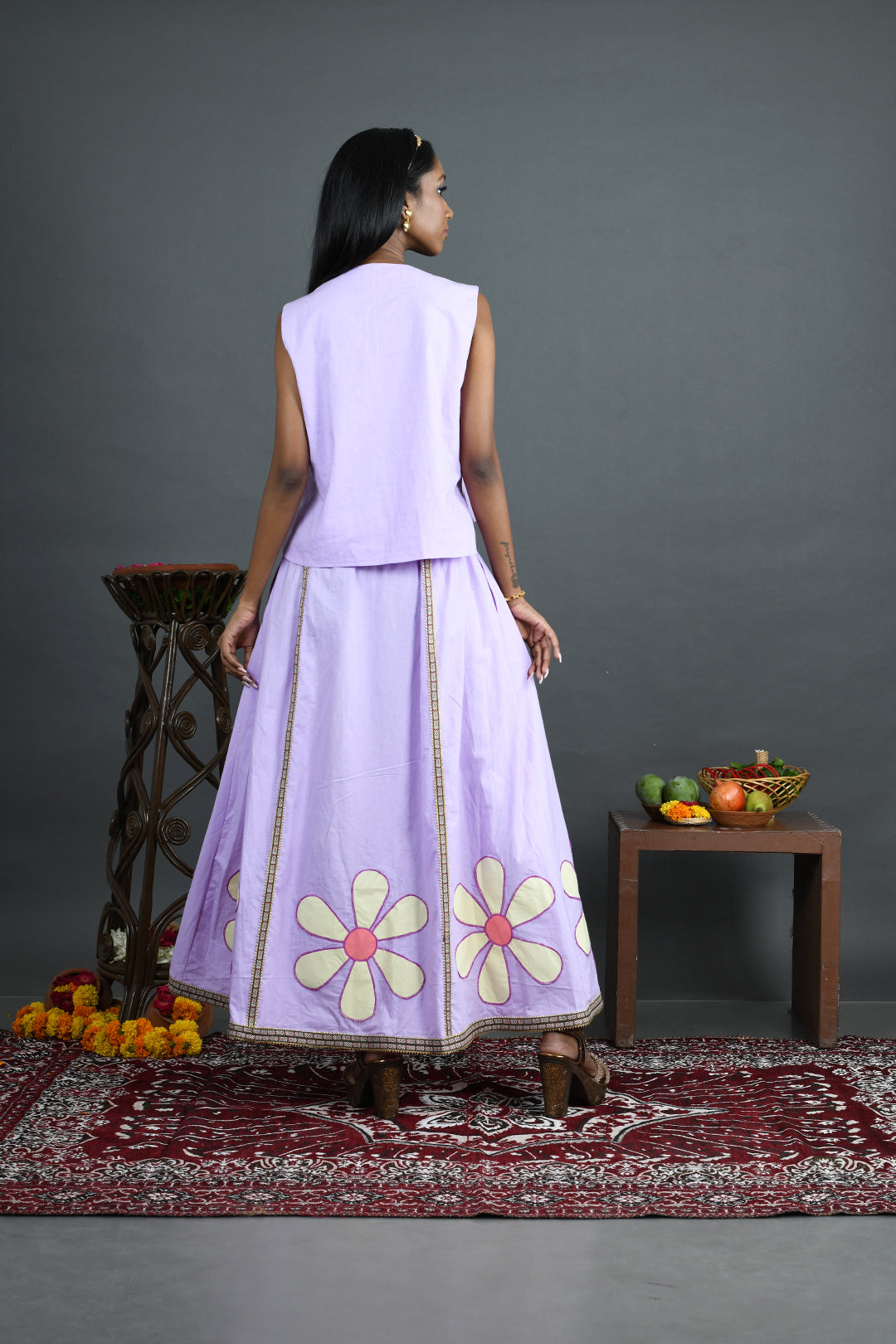 Umang - Lavender Cotton Poplin Skirt and Waistcoat Co-Ord Set