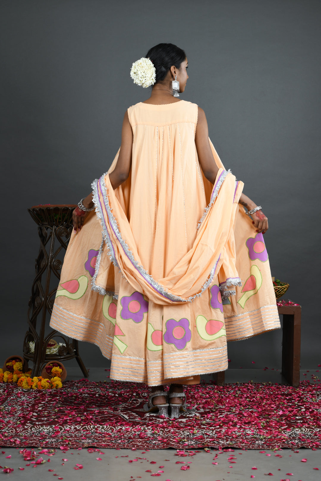 Basant - Peach Mulmul Anarkali set