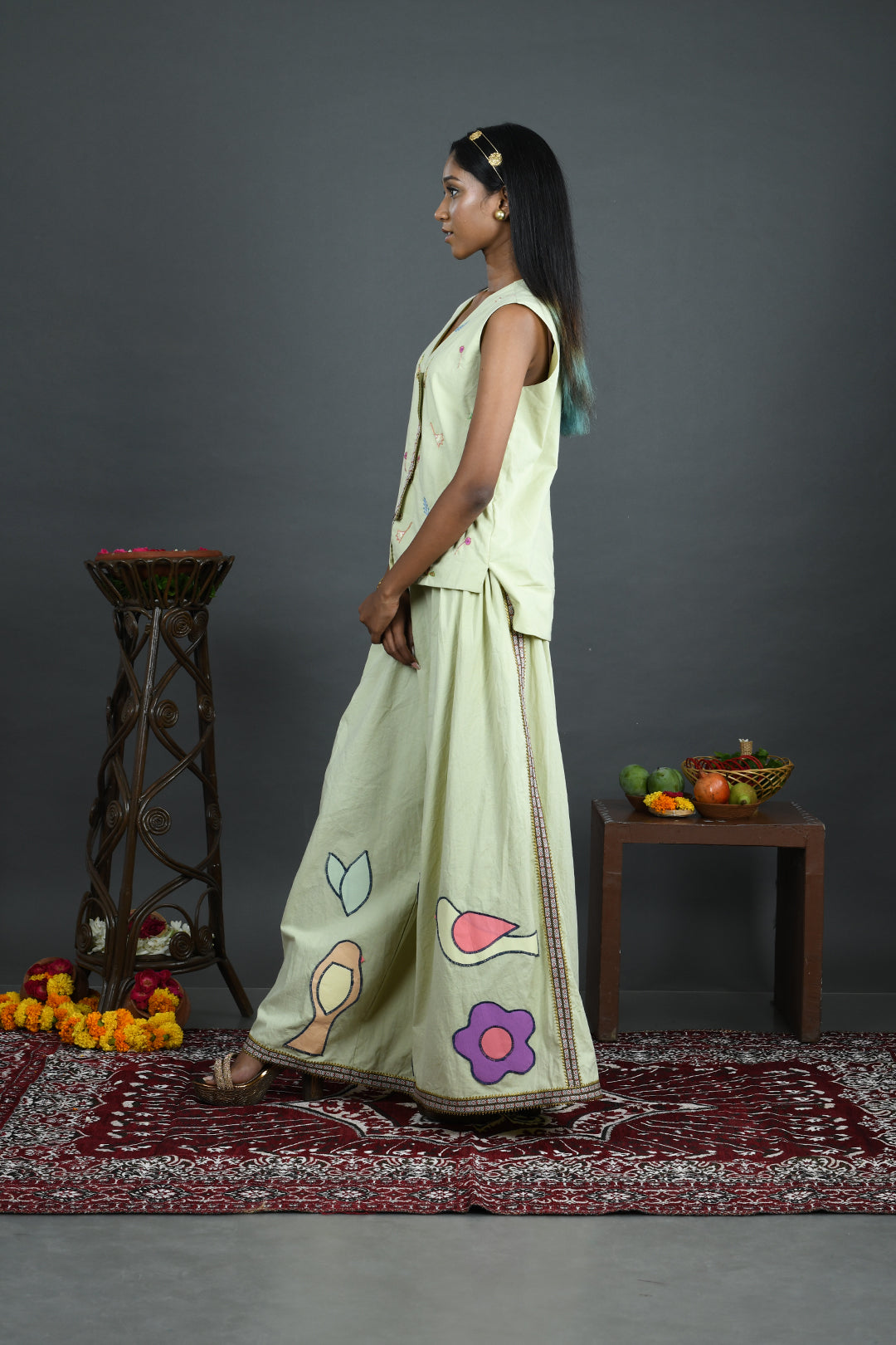 Raag - Green Cotton Poplin Hand Embroidered Co-Ord Set