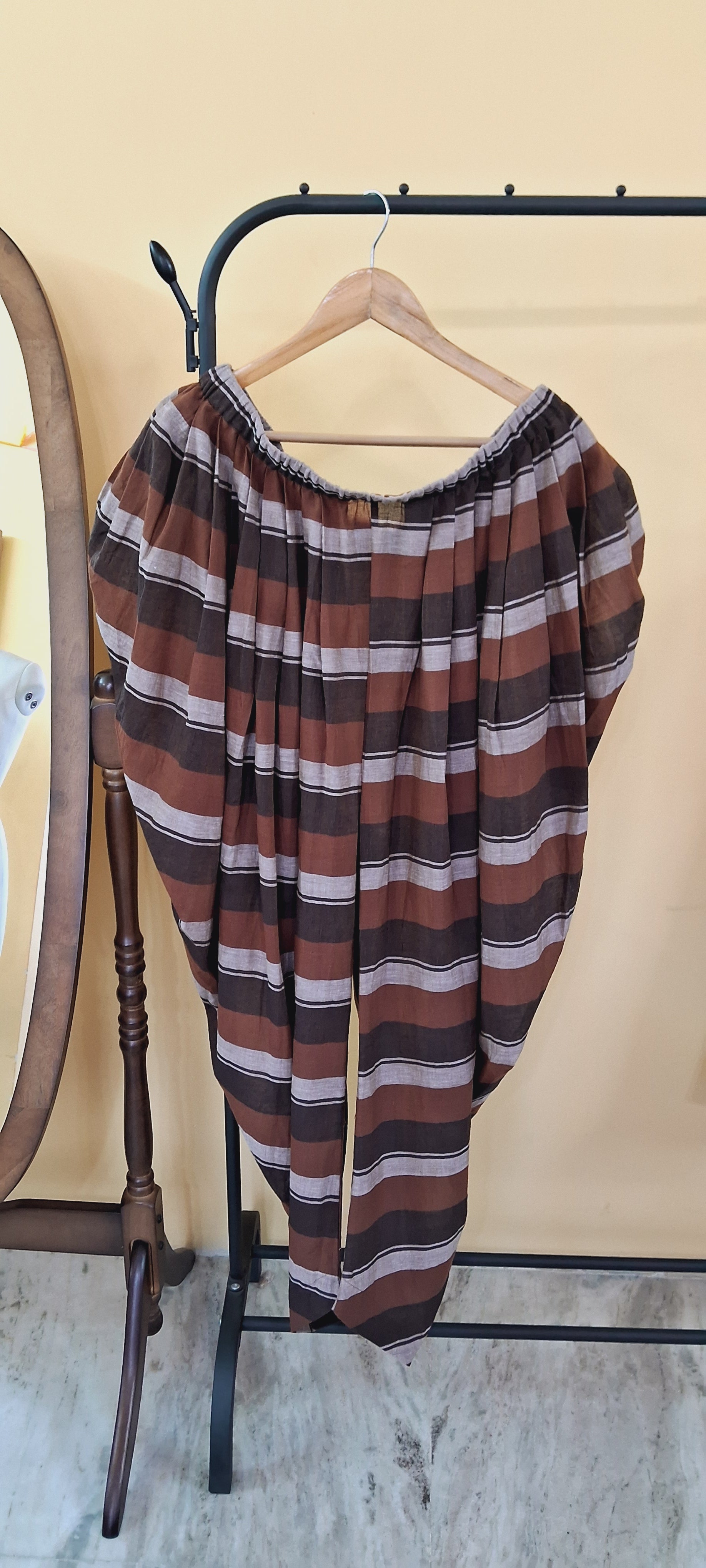 Brown Handwoven Cotton Striped Dhoti Pant