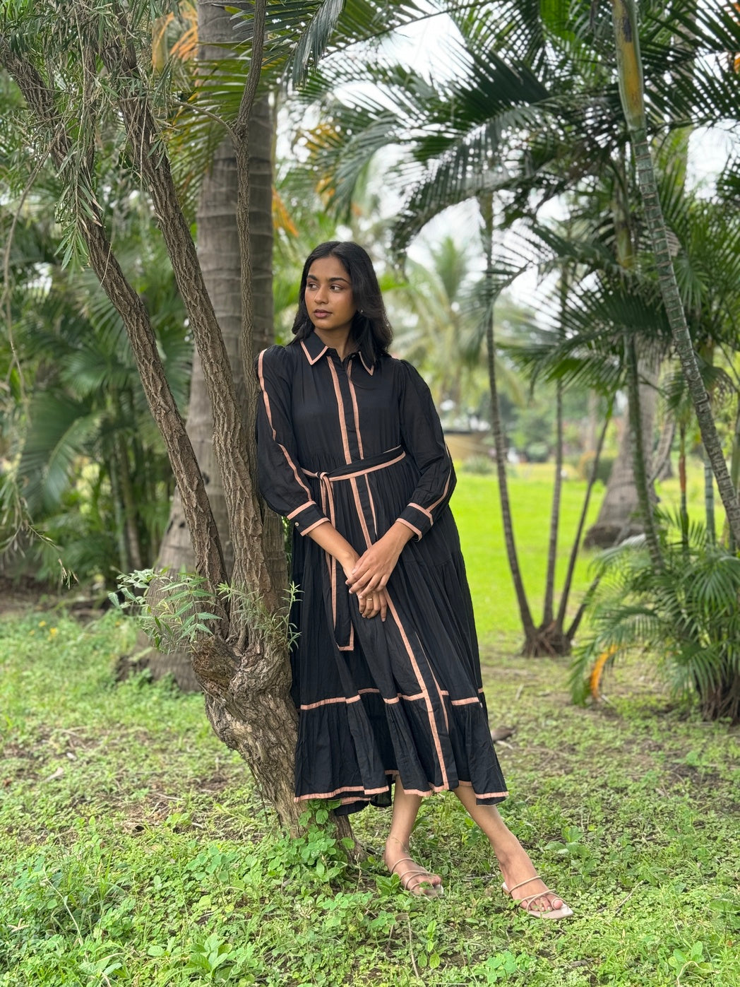 Black and Mustard Cotton Line Dress