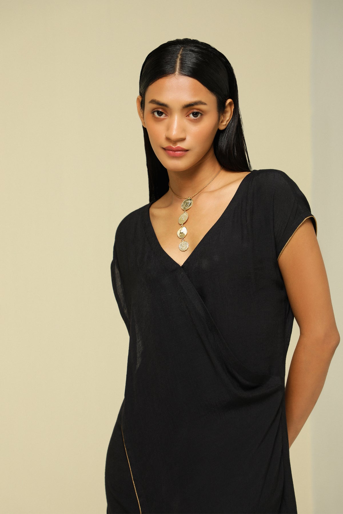 Black Linen Crepe Fluid Dress