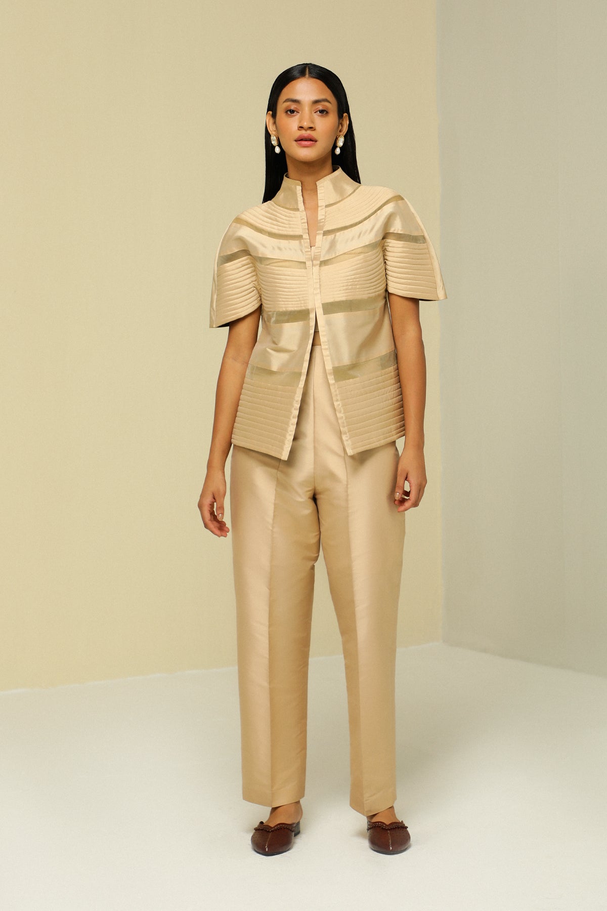 Gold Silk Stripe Lightweight Reversible Short Jacket