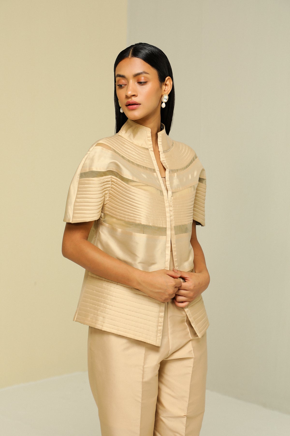 Gold Silk Stripe Lightweight Reversible Short Jacket