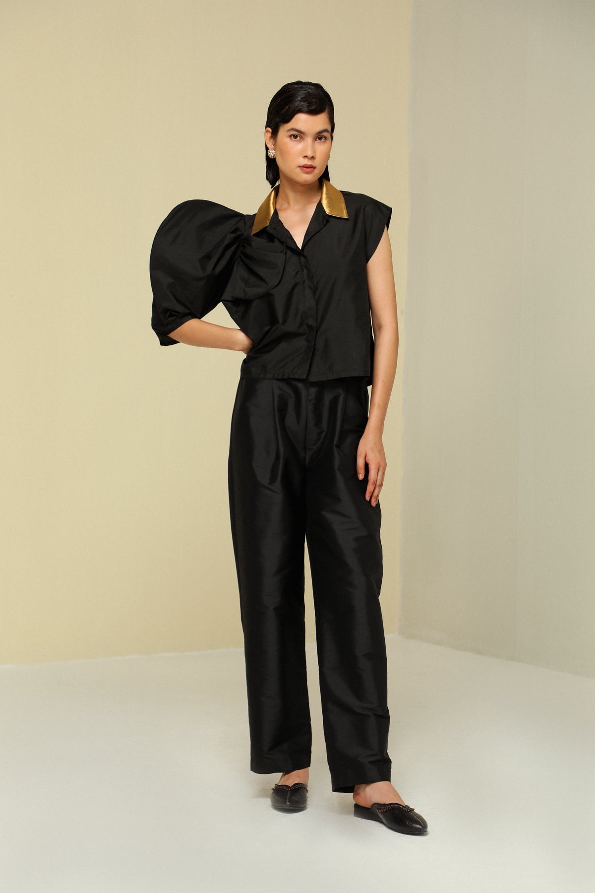 Black Silk Bow Top
