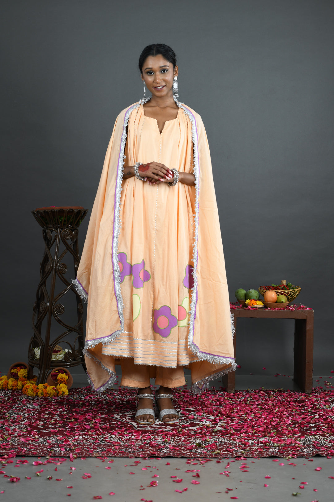 Basant - Peach Mulmul Anarkali set