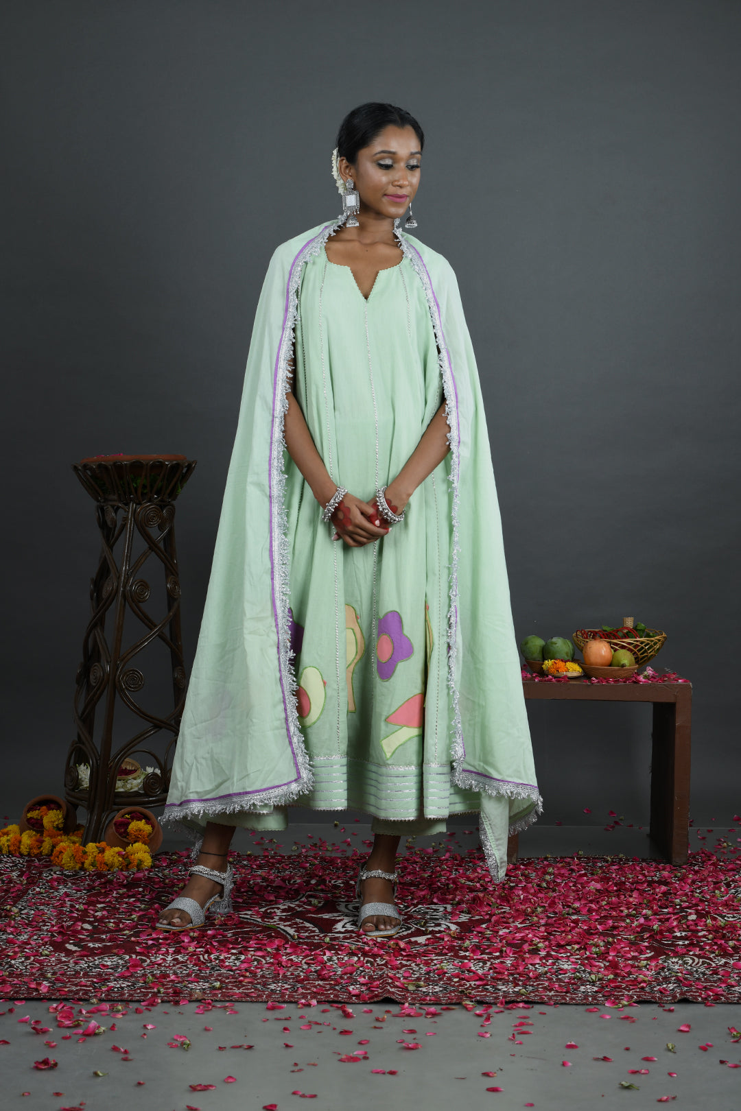 Bahaar - Green Mulmul Anarkali set