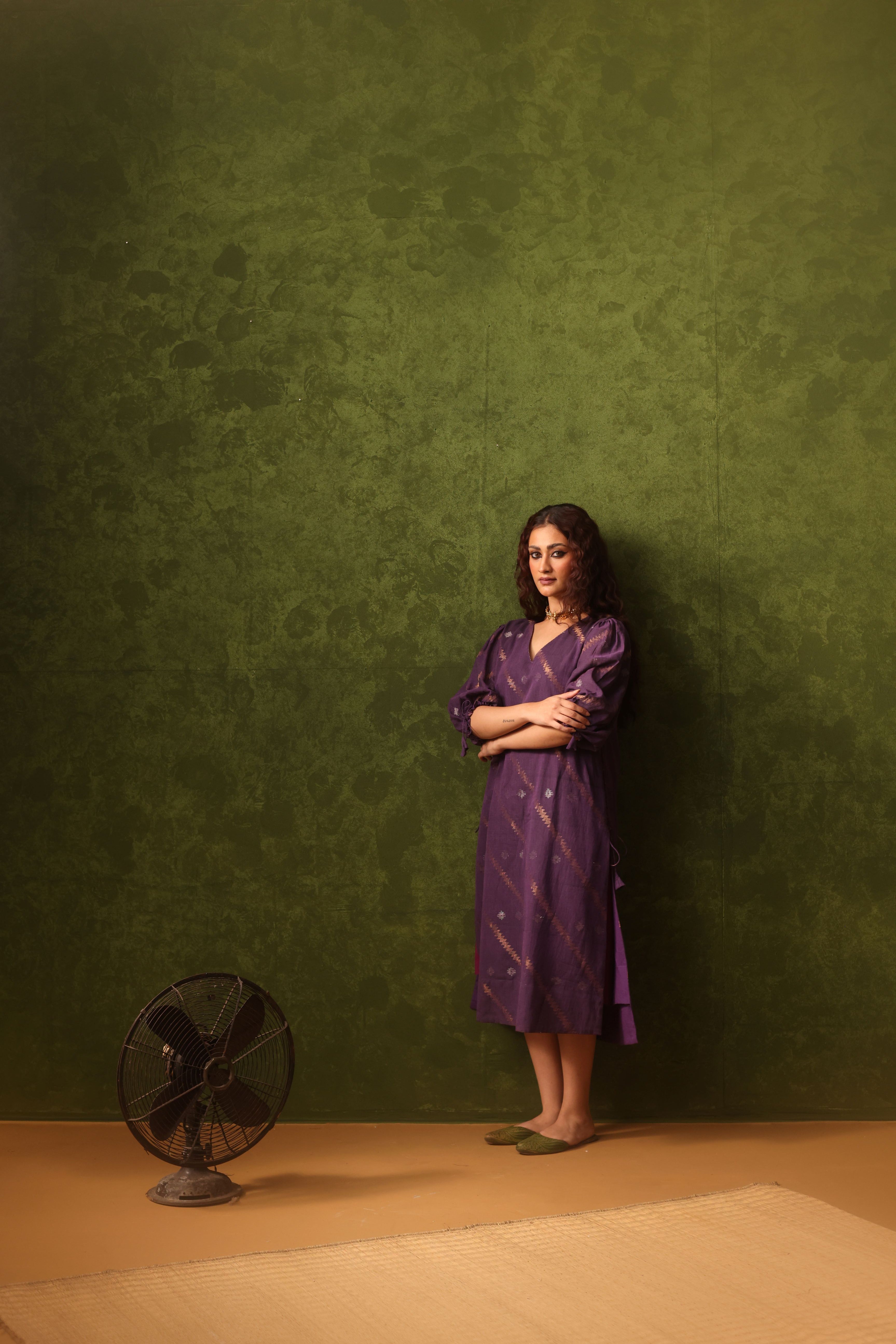 Nargis - Purple Handwoven Cotton Jamdani Dress