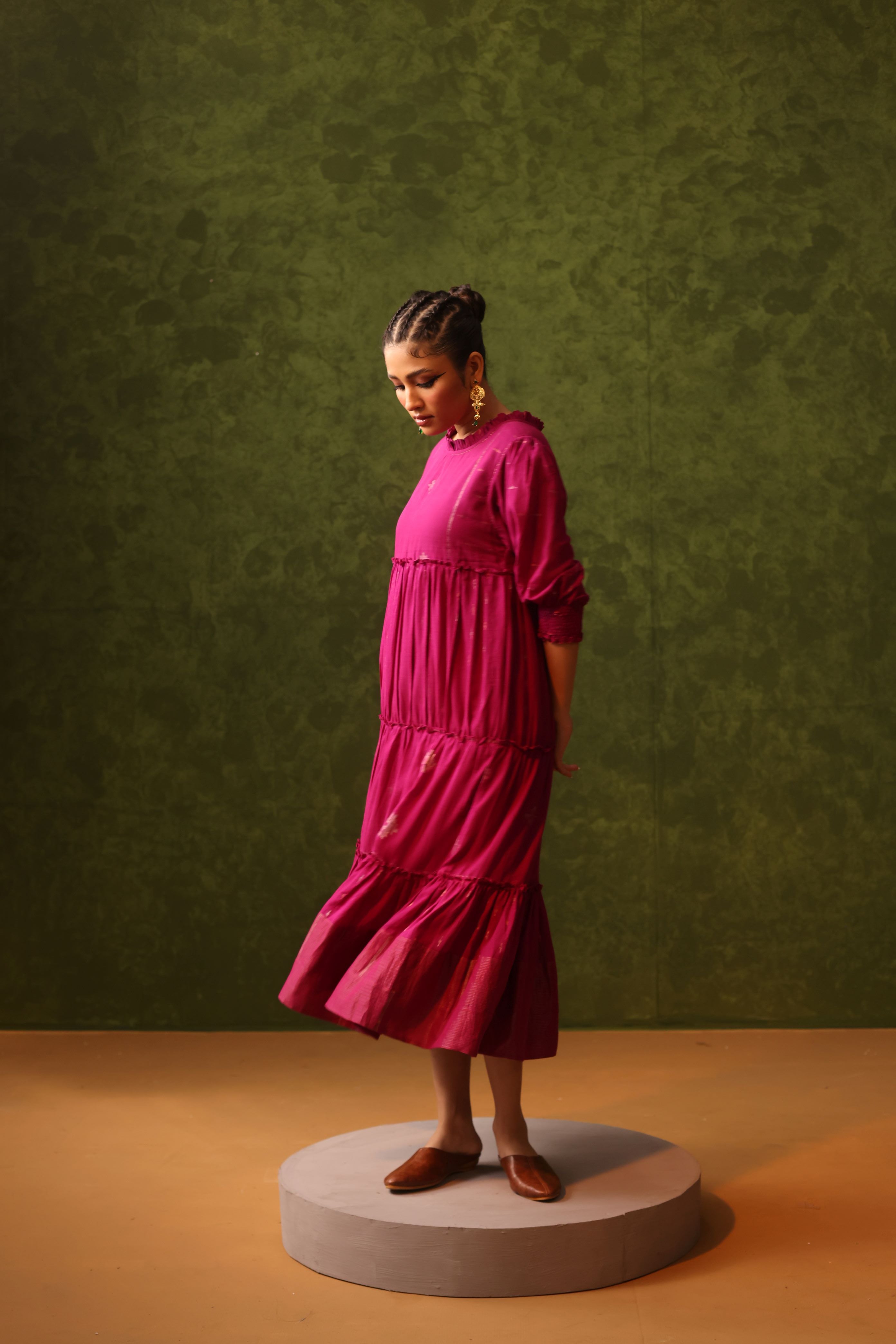Rani - Magenta Handwoven Cotton Jamdani Dress