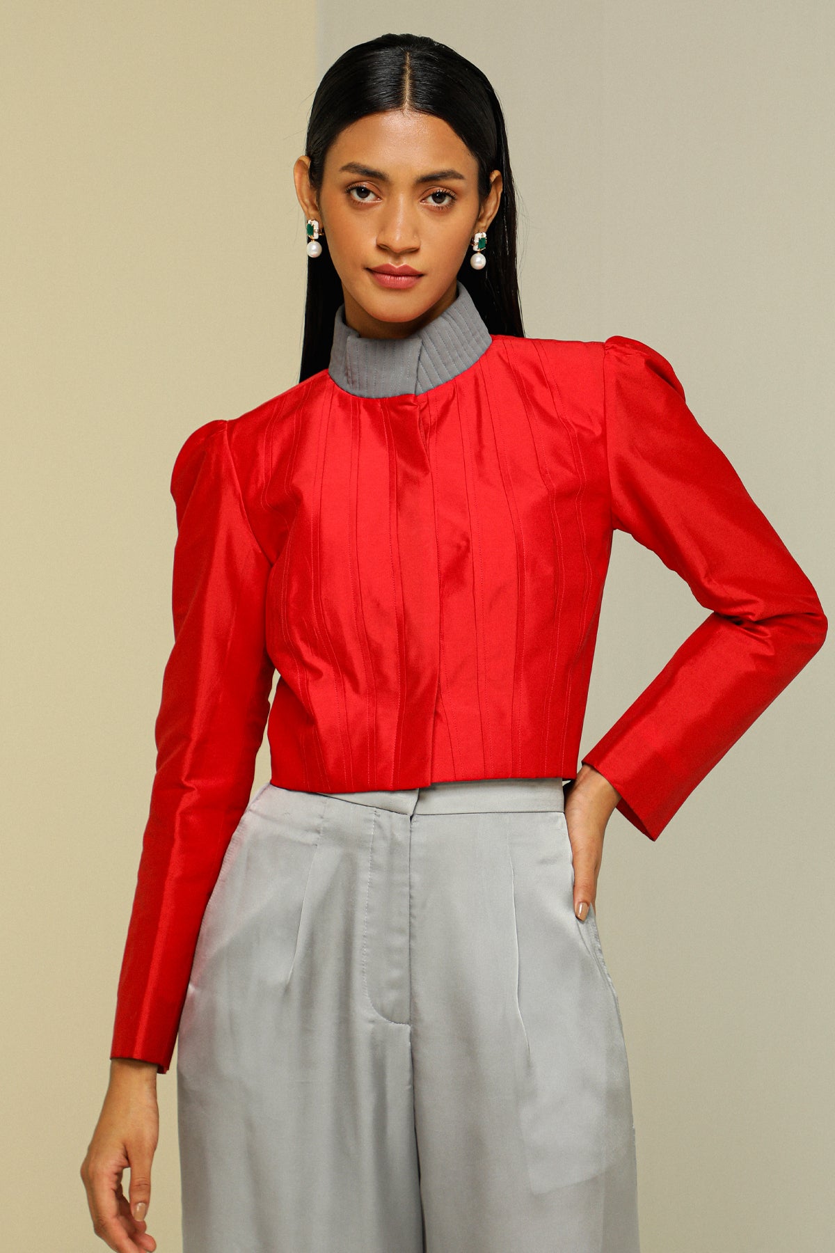 Red All Weather Silk Short Jacket