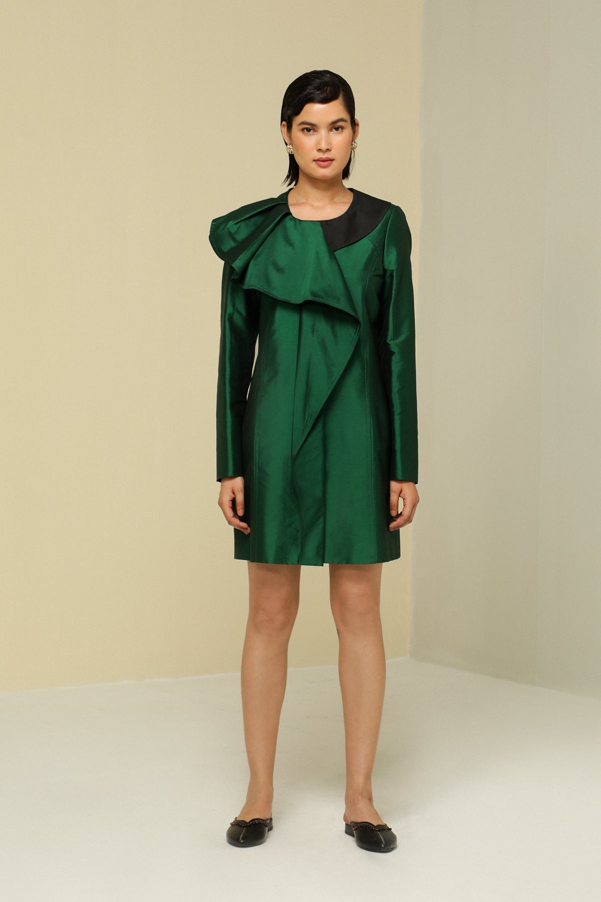 Green Silk Ruffle Jacket Dress