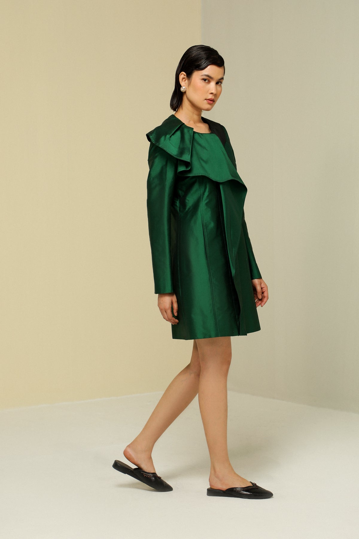 Green Silk Ruffle Jacket Dress