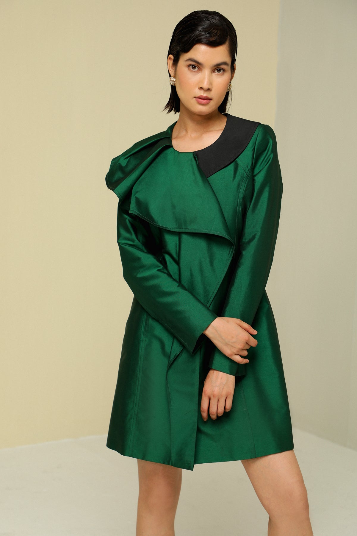 Green Silk Ruffle Jacket Dress