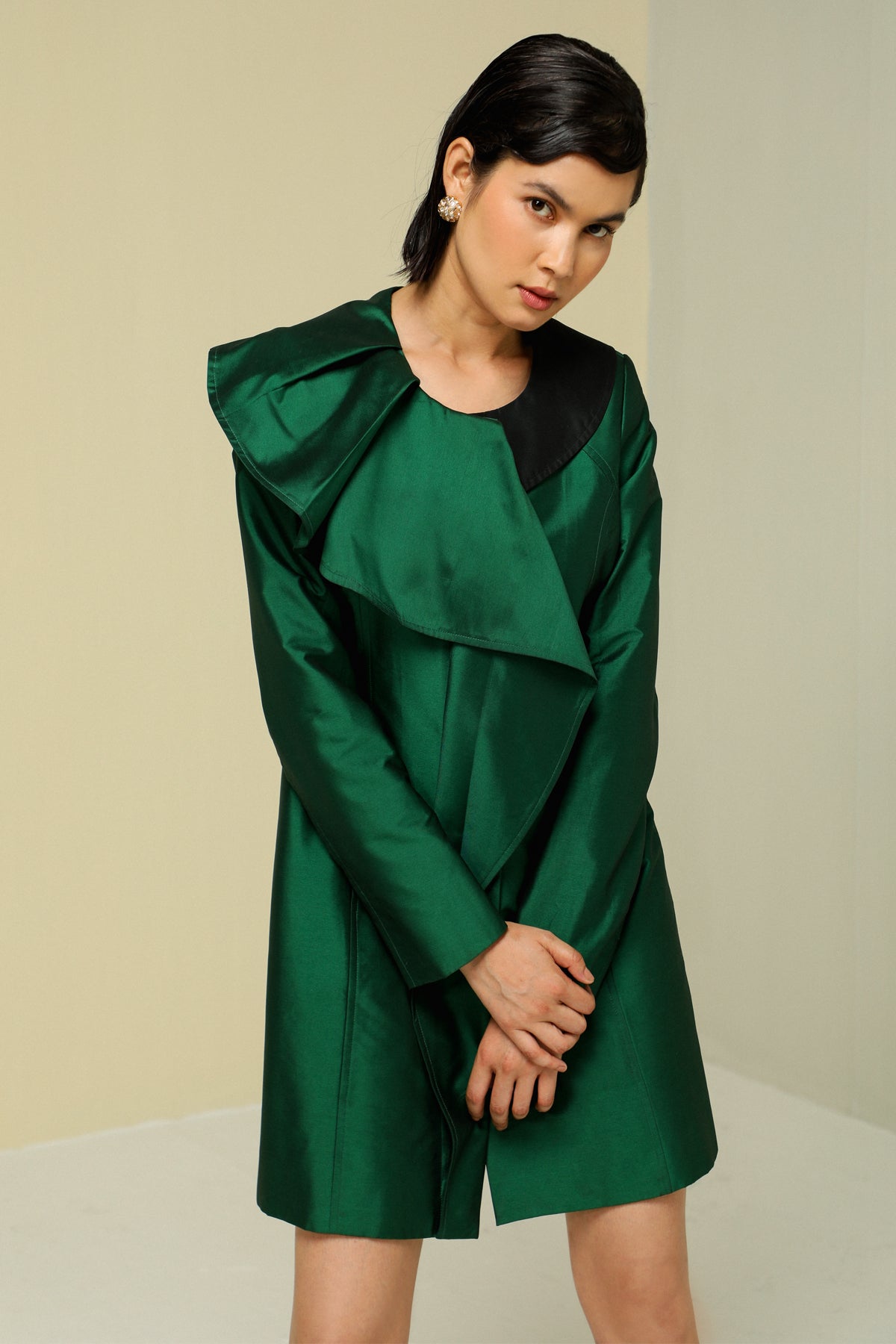 Green Silk Ruffle Jacket Dress