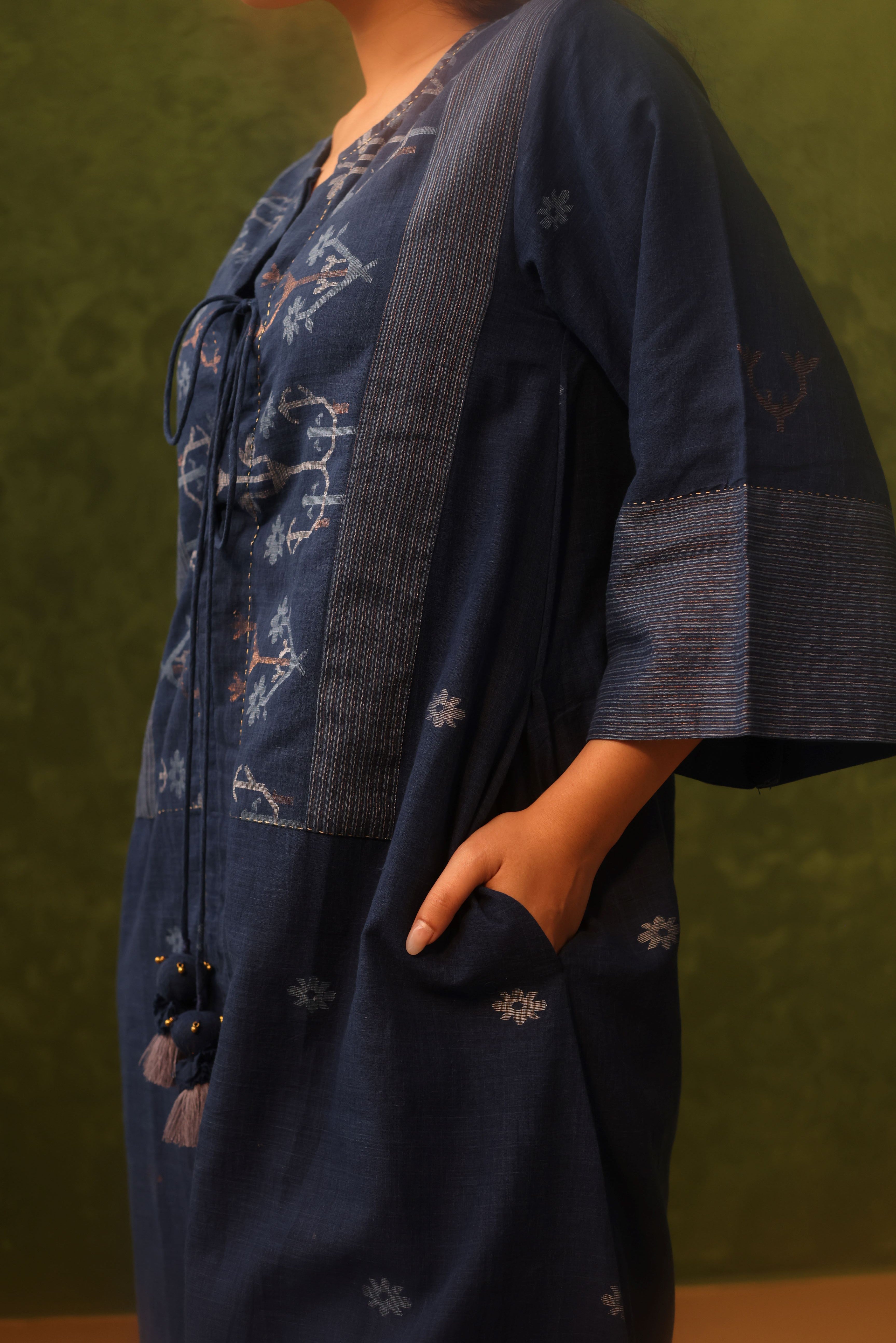 Nila - Indigo Handwoven Cotton Jamdani Kurta Set