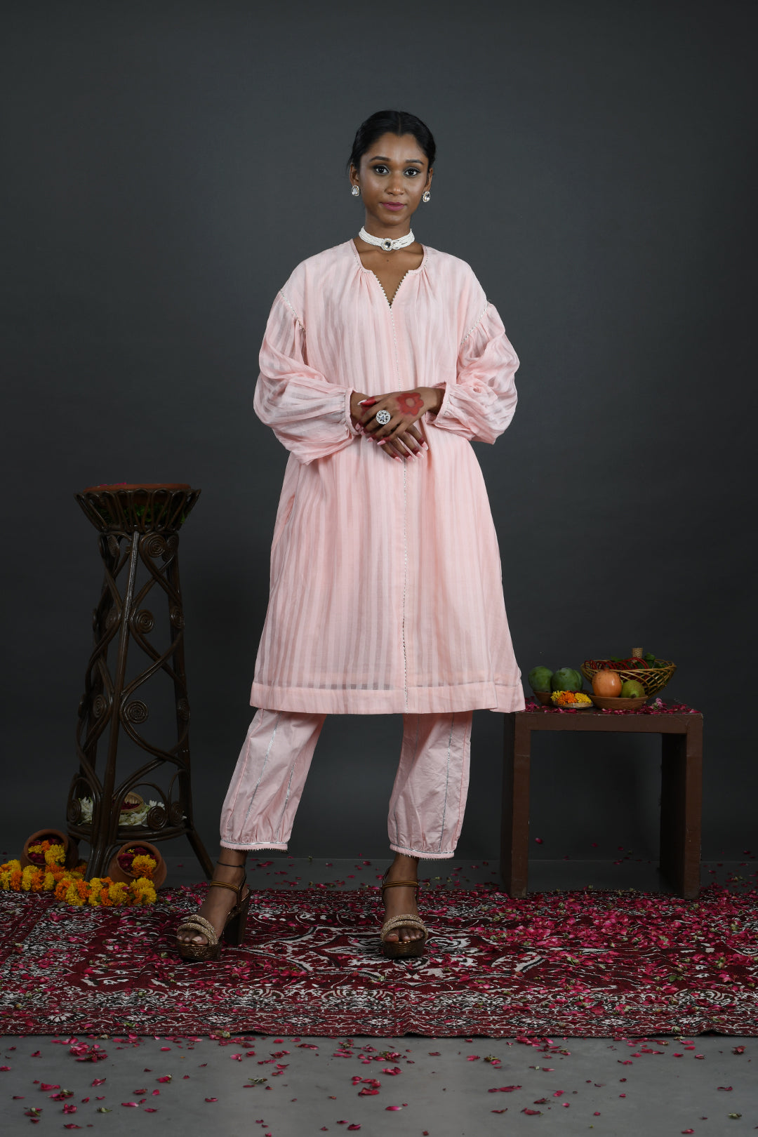 Mehak -  Pink Handloom Chanderi Drop Shoulder Kurta Set