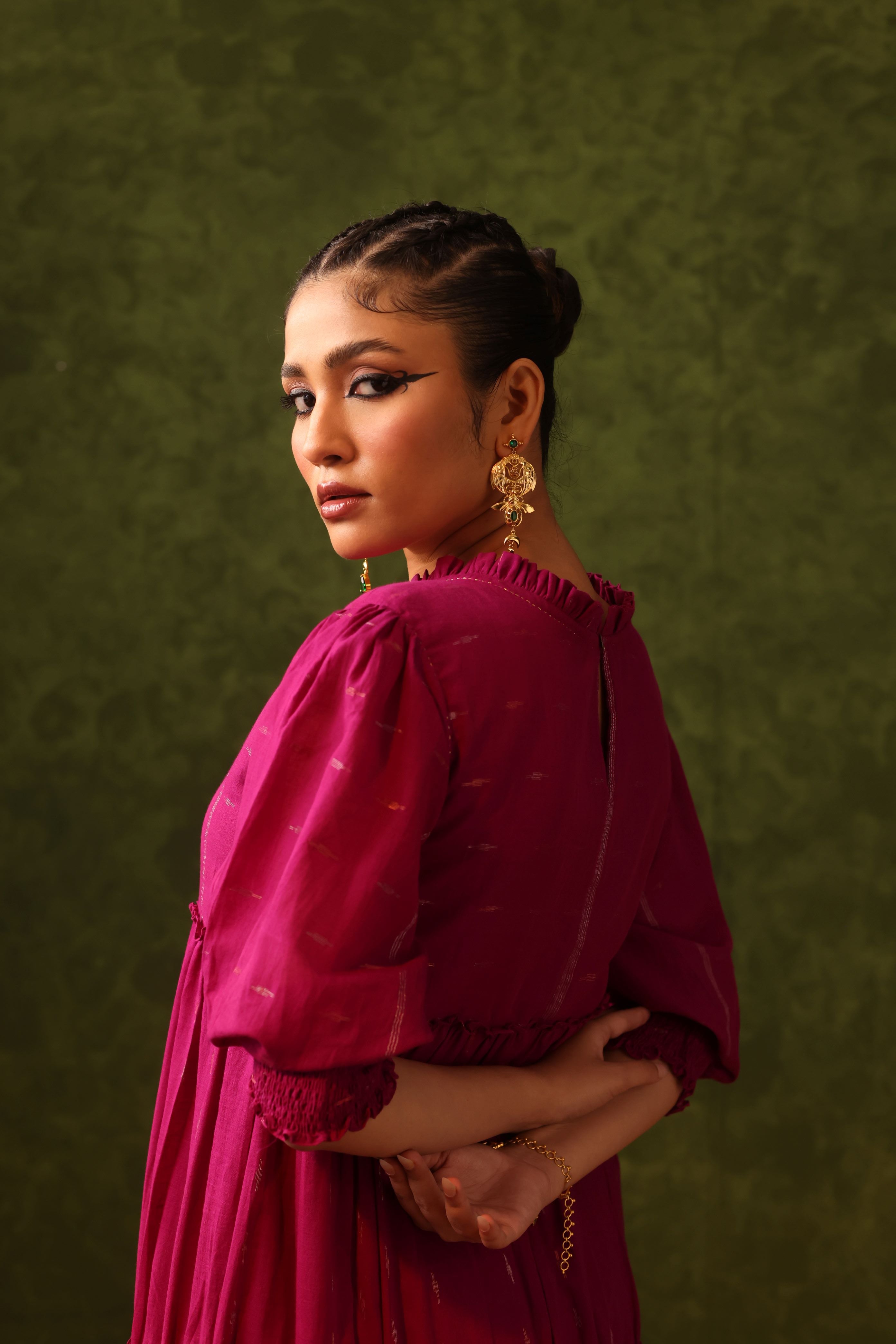 Rani - Magenta Handwoven Cotton Jamdani Dress