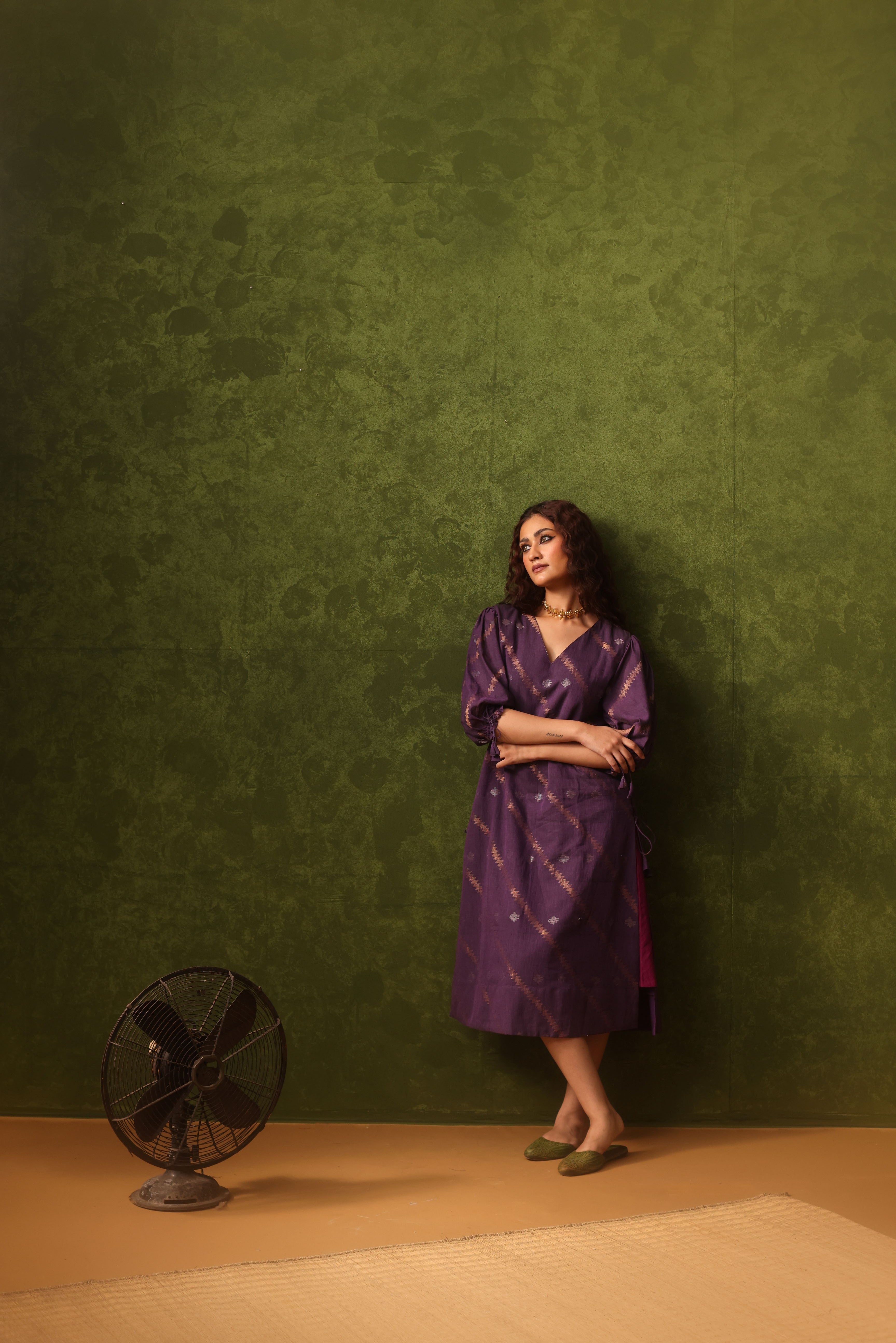 Nargis - Purple Handwoven Cotton Jamdani Dress