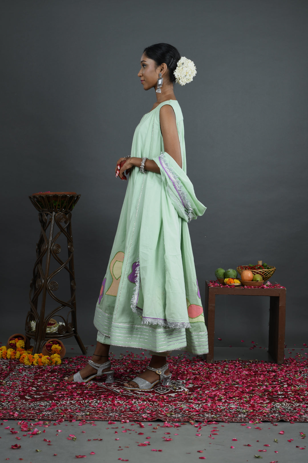 Bahaar - Green Mulmul Anarkali set