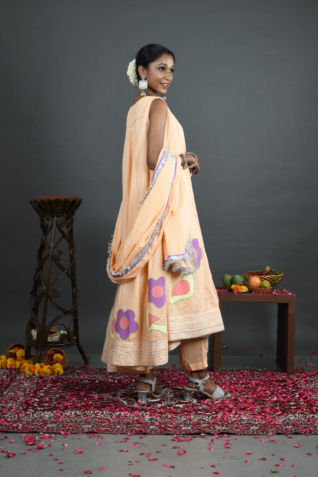 Basant - Peach Mulmul Anarkali set