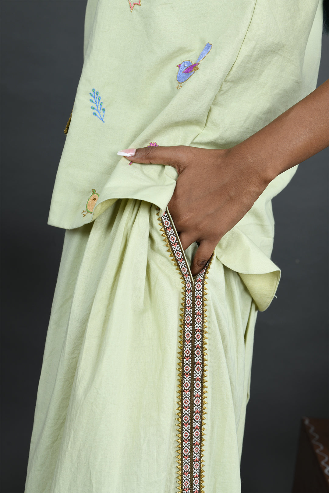 Raag - Green Cotton Poplin Hand Embroidered Co-Ord Set