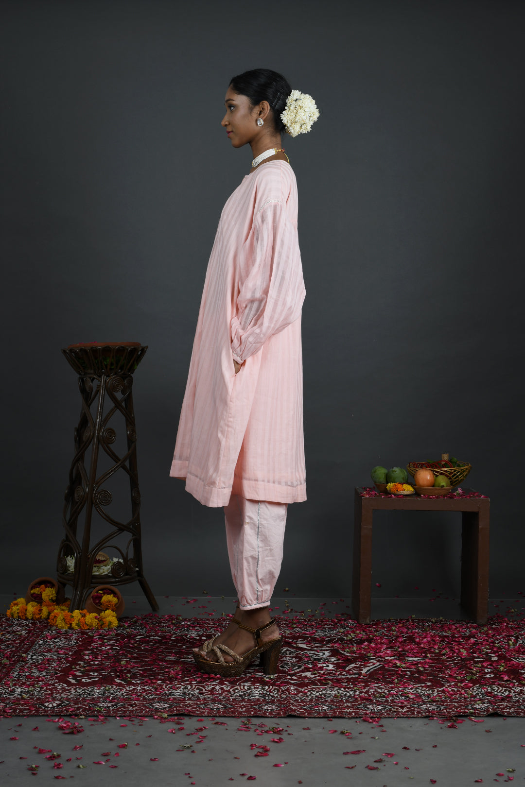 Mehak -  Pink Handloom Chanderi Drop Shoulder Kurta Set