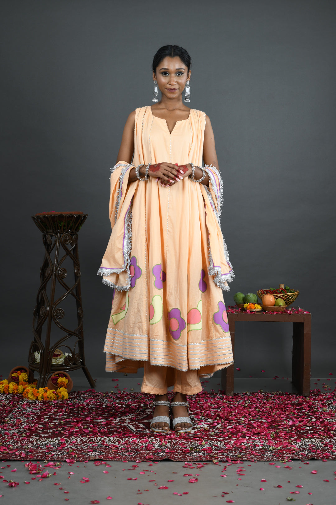 Basant - Peach Mulmul Anarkali set