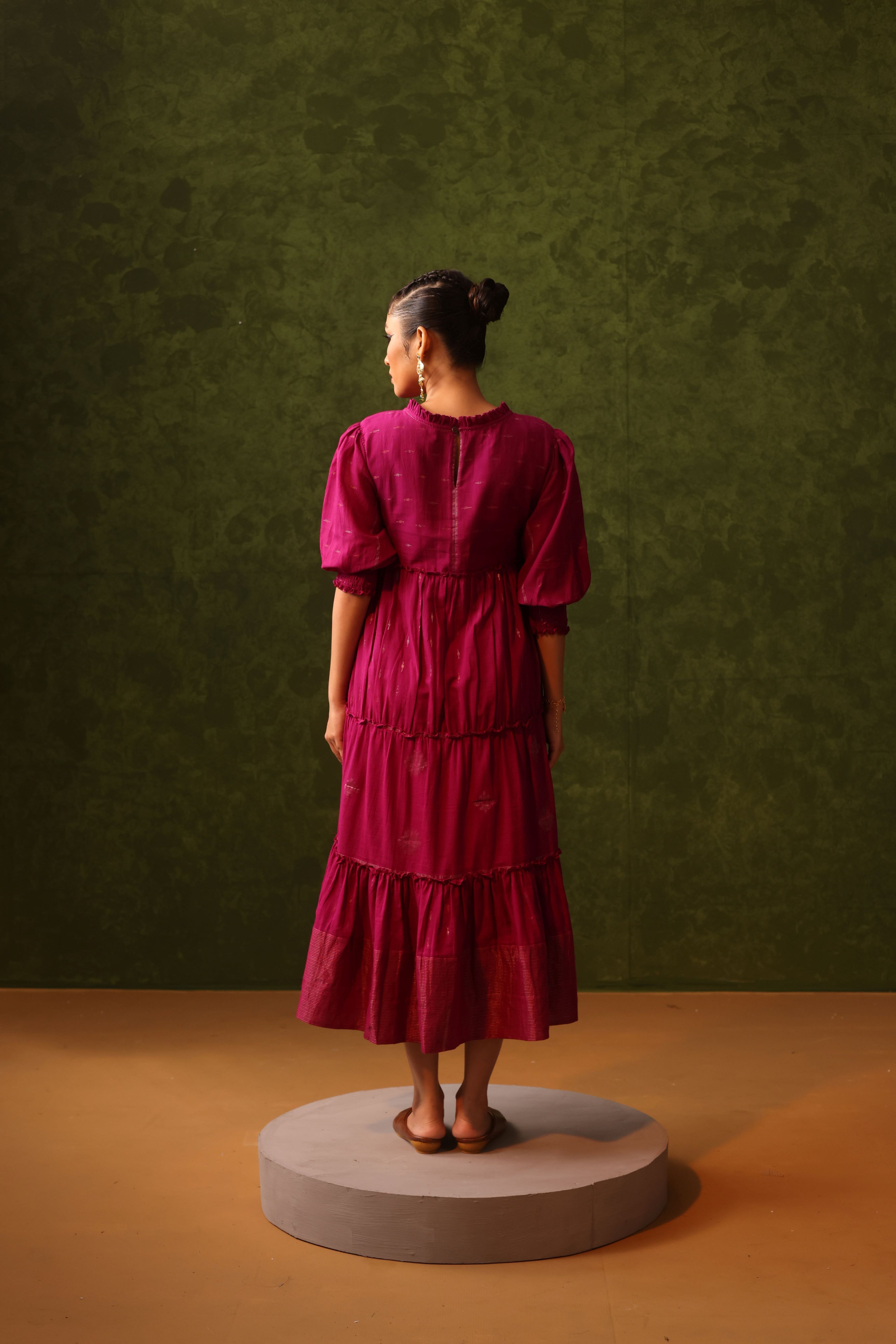 Rani - Magenta Handwoven Cotton Jamdani Dress
