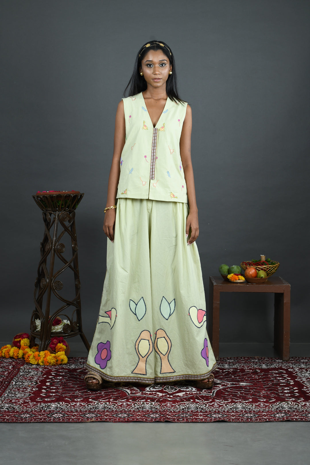 Raag - Green Cotton Poplin Hand Embroidered Co-Ord Set