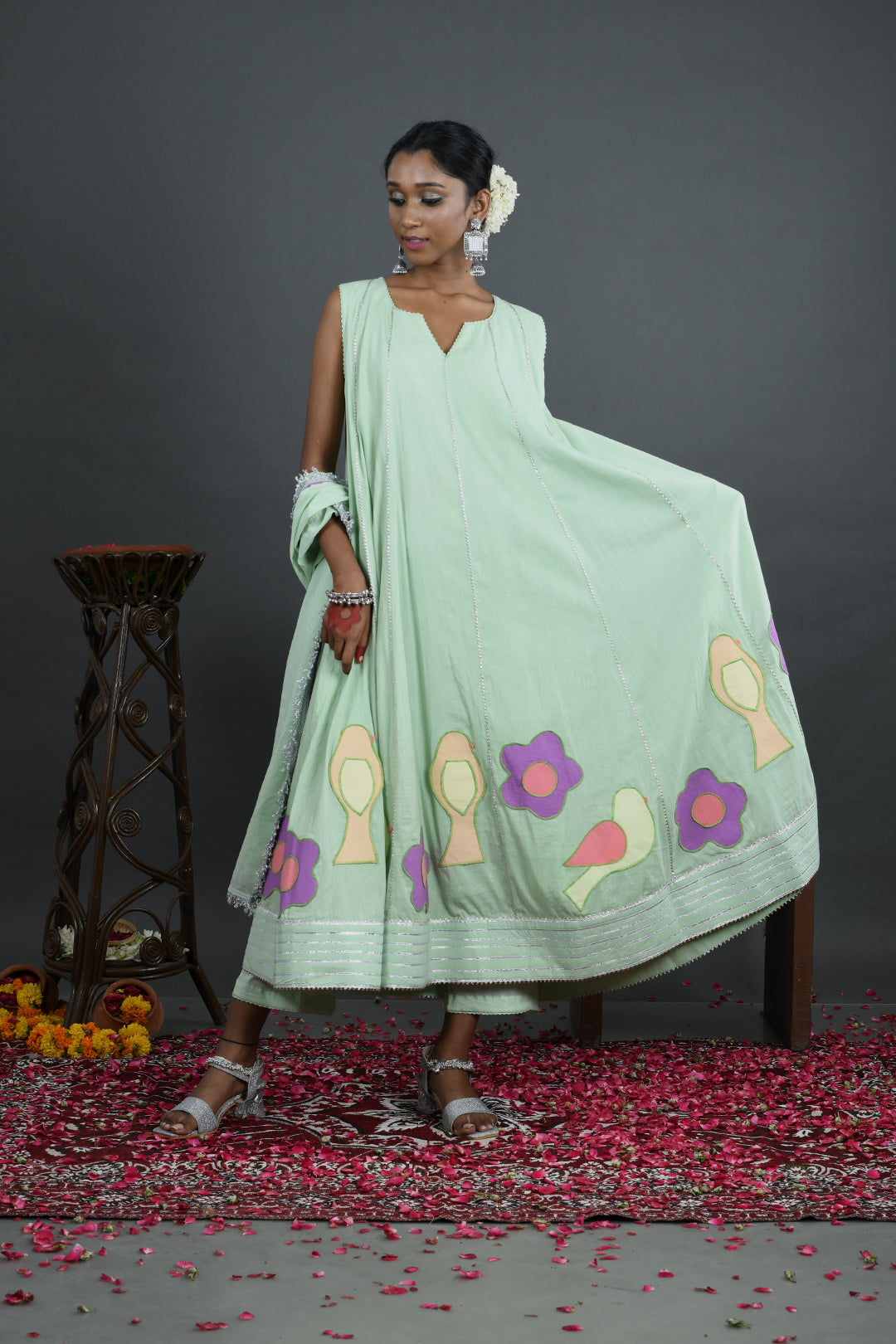 Bahaar - Green Mulmul Anarkali set
