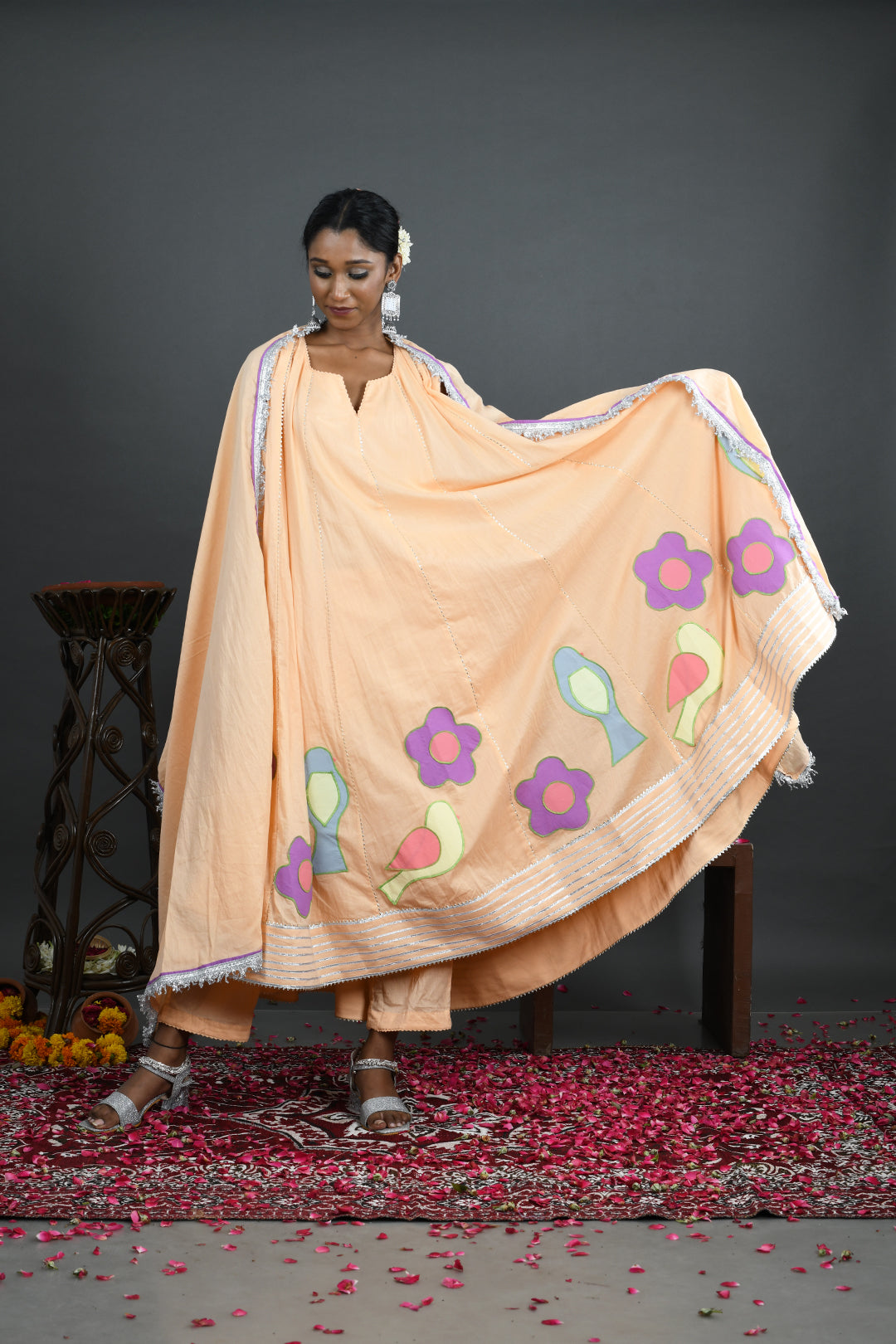 Basant - Peach Mulmul Anarkali set