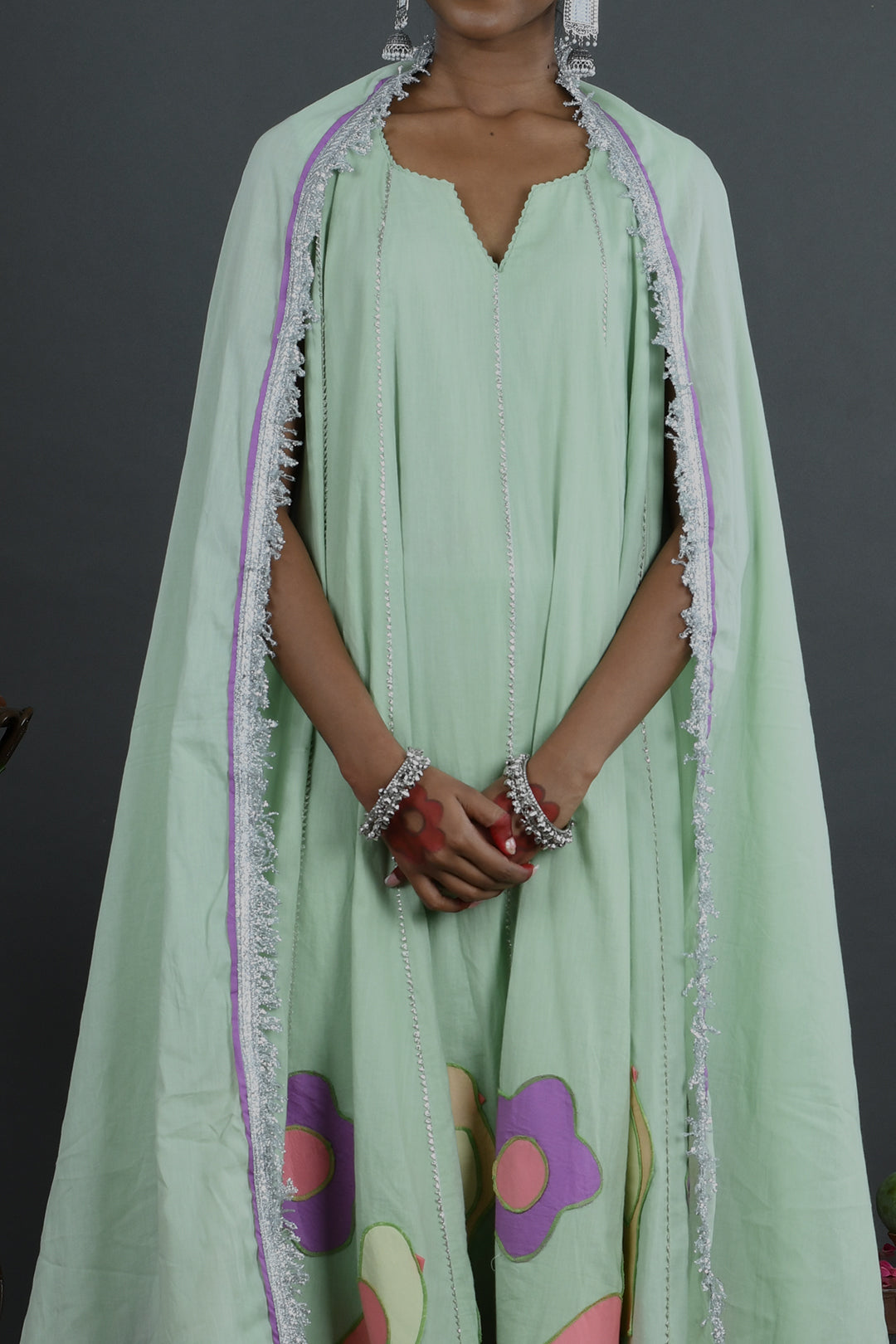 Bahaar - Green Mulmul Anarkali set