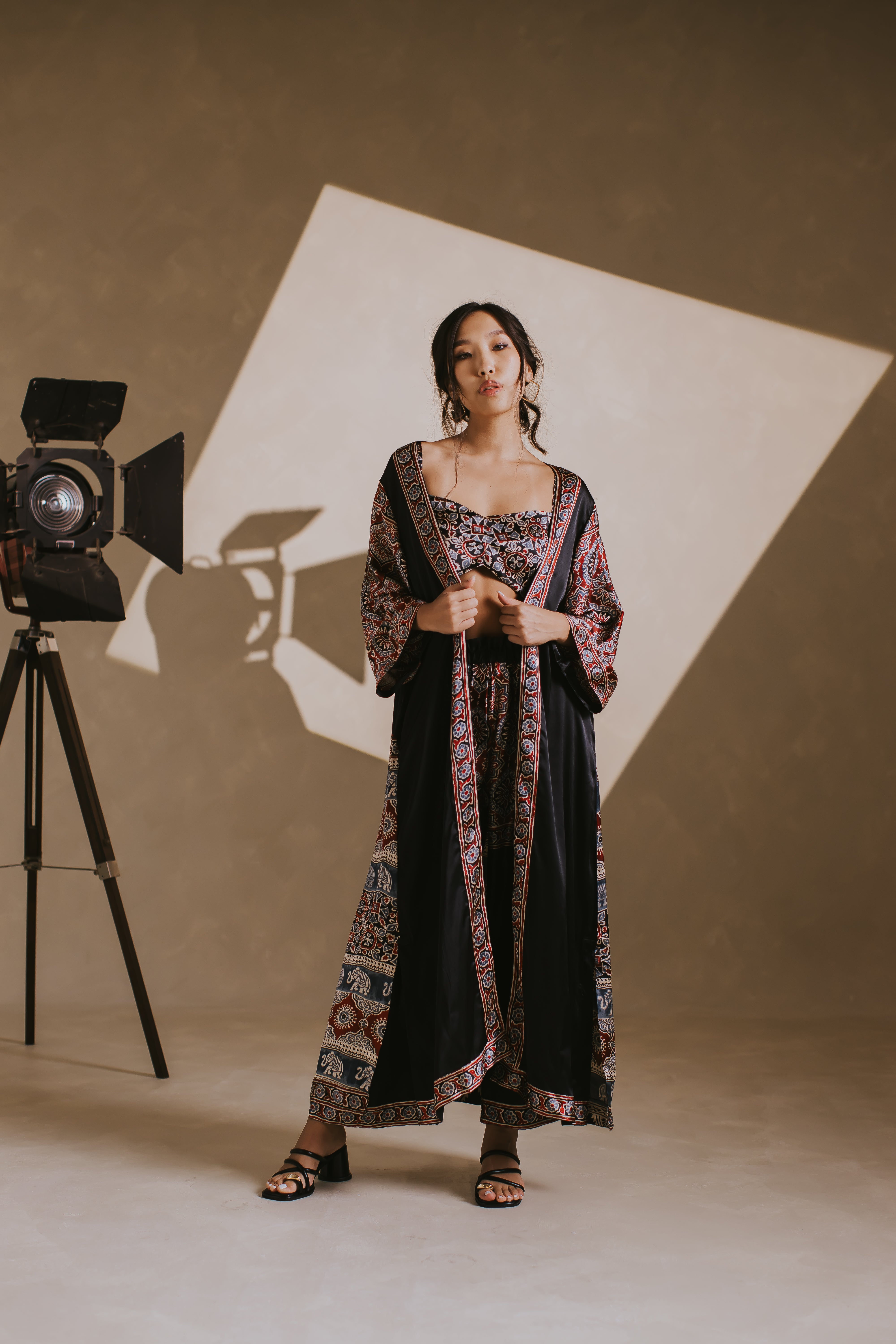 Black Modal Silk Breeze Kimono - View 1