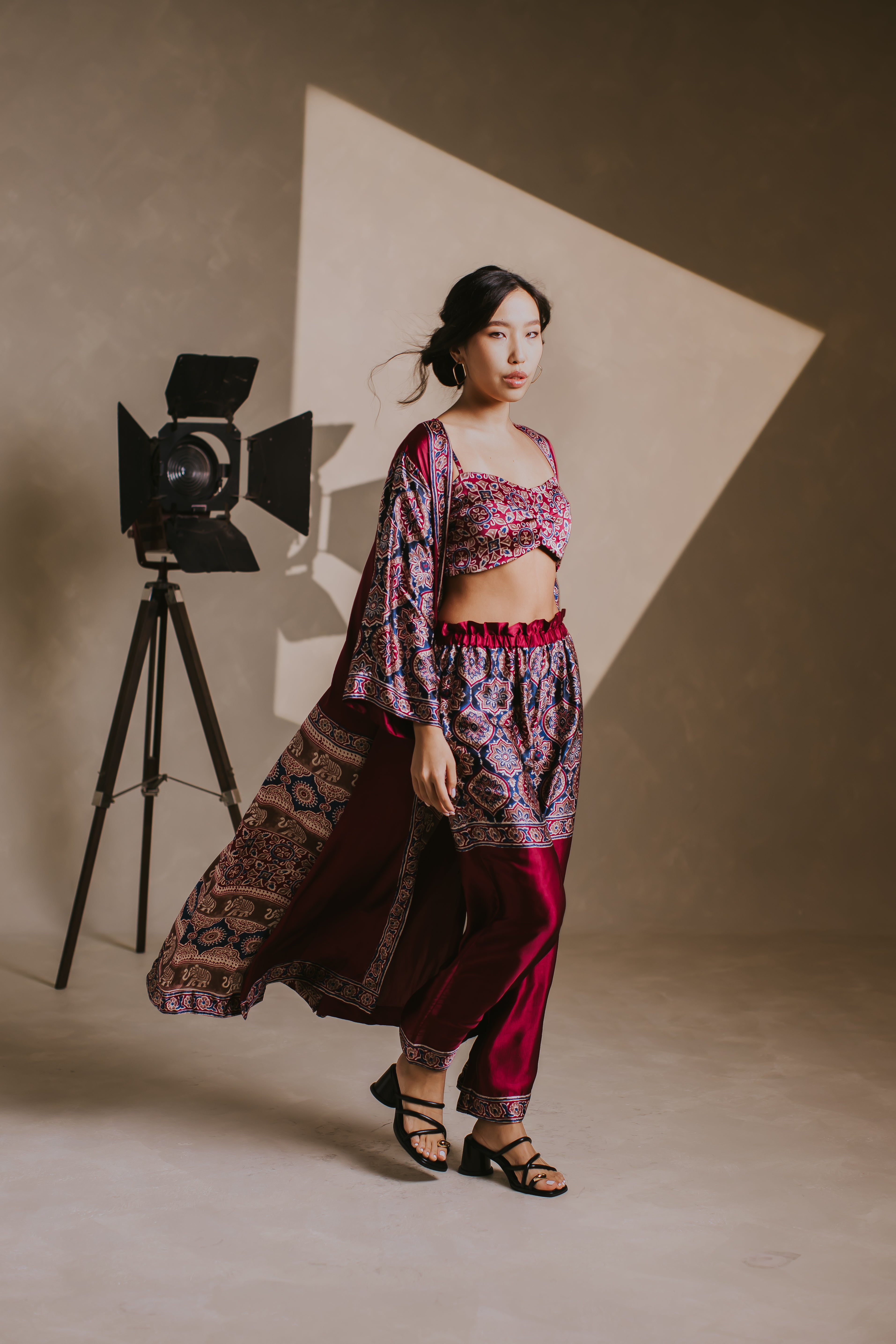 Burgundy Modal Silk Breeze Kimono