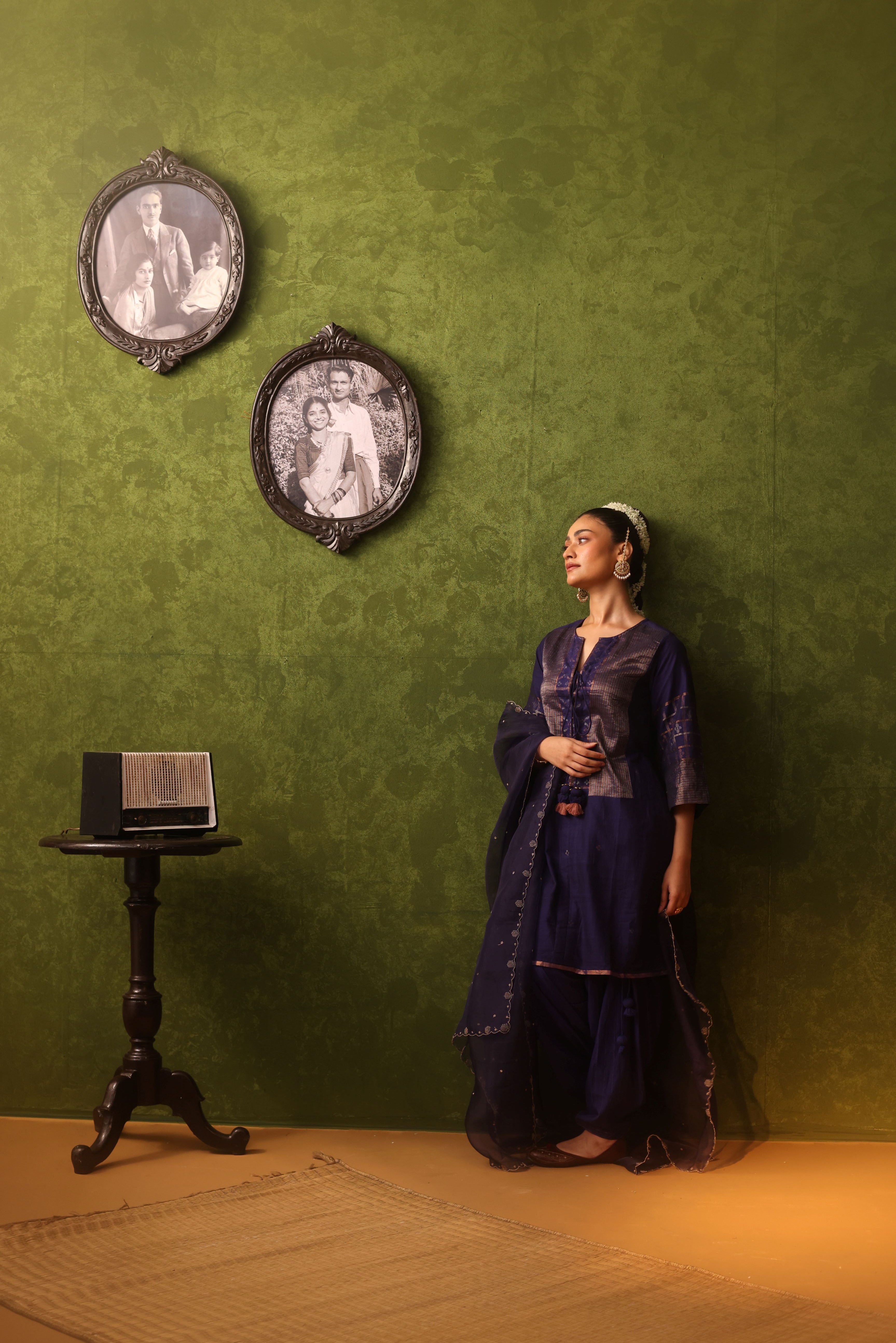 Zeenat - Indigo Handwoven Cotton Jamdani Kurta Set