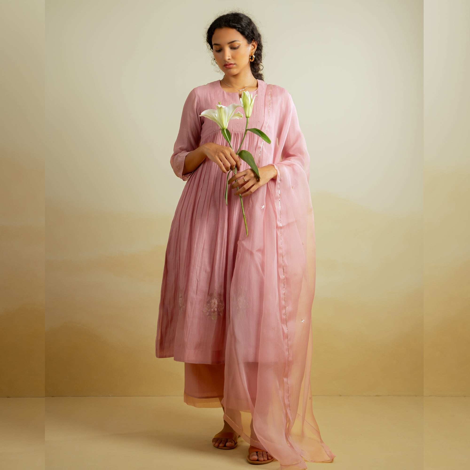Blossom - Dusty Pink Handwoven Silk Cotton Chanderi Kurta Set