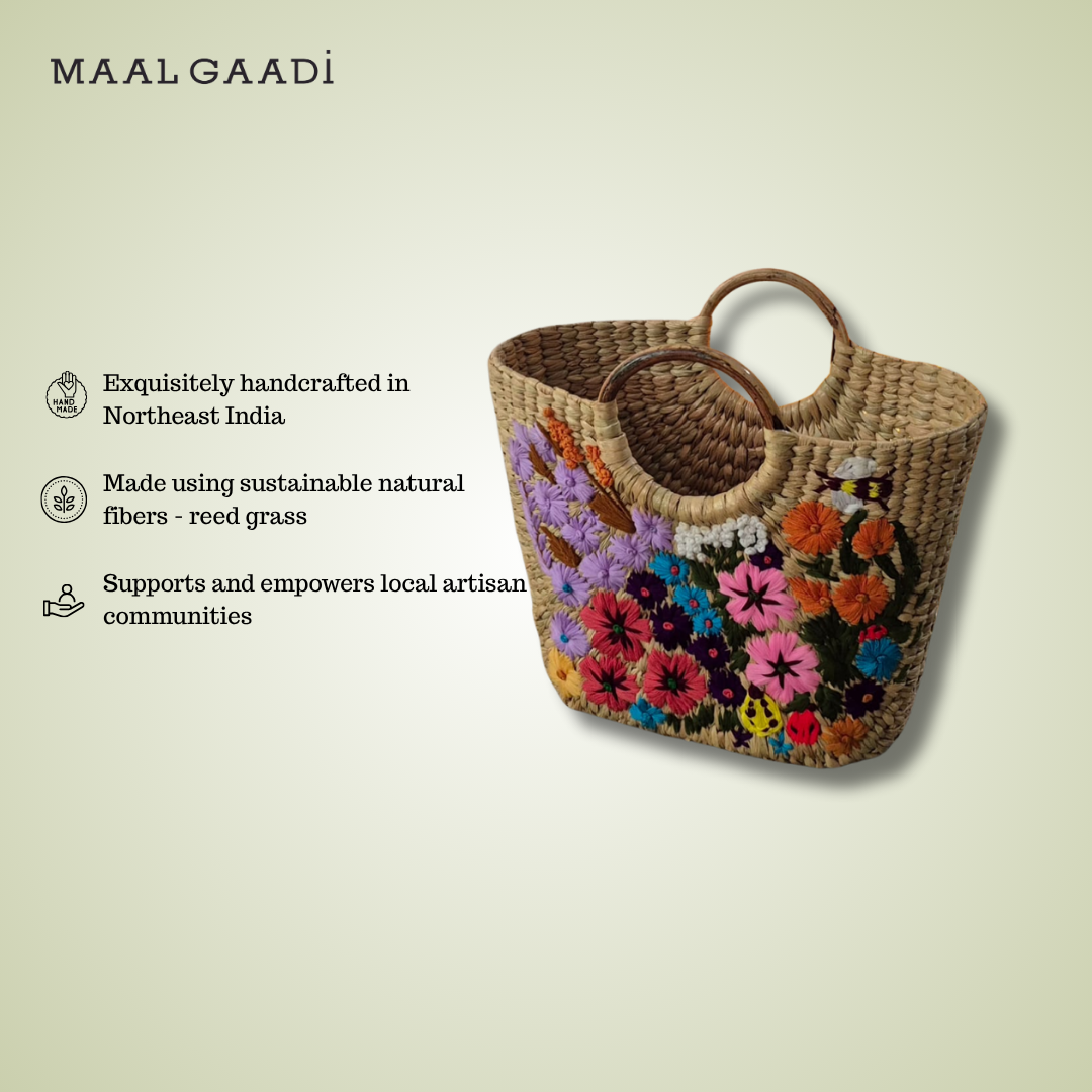 Handwoven reed grass bucket bag