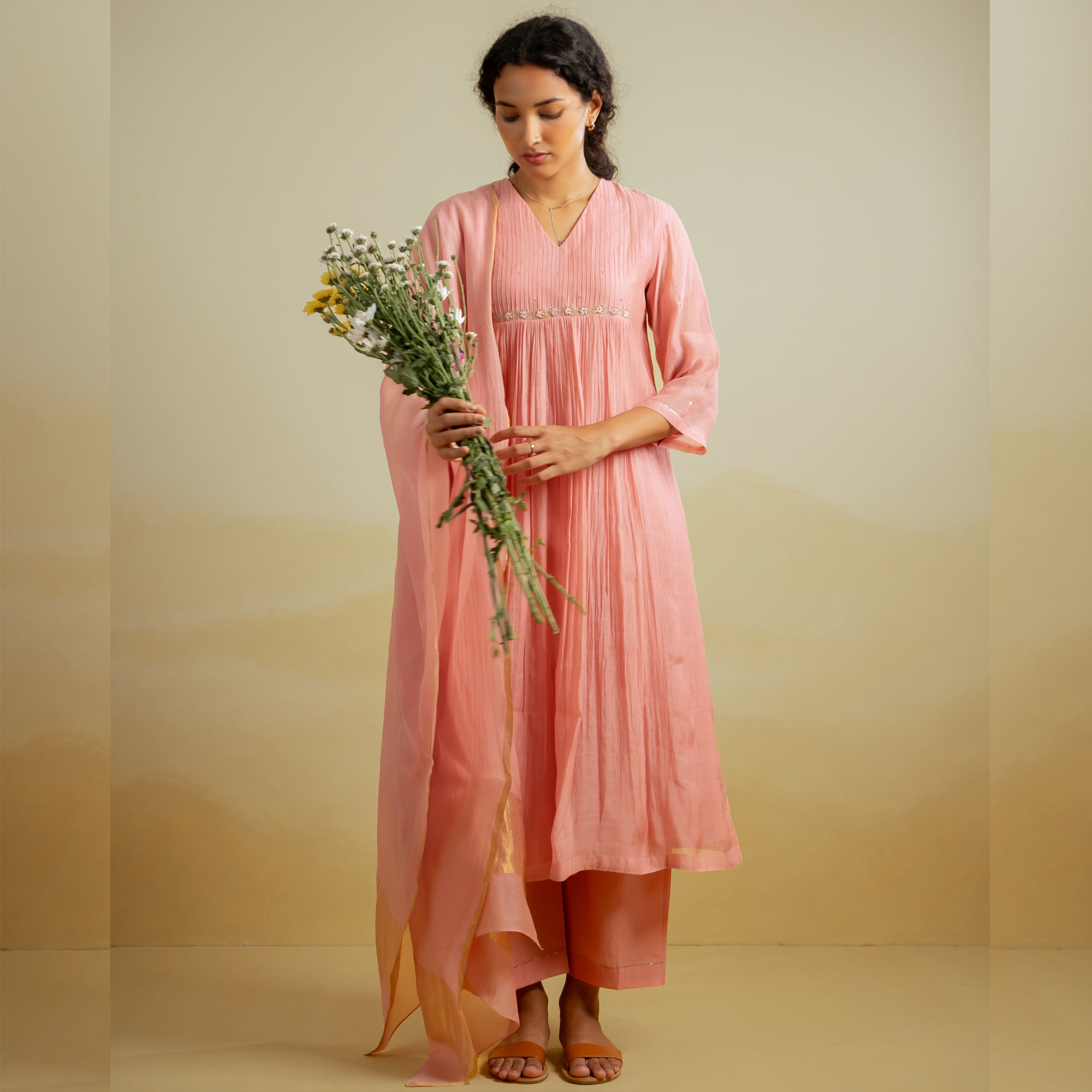 Buttercup - Pink Handwoven Silk Cotton Chanderi Kurta Set