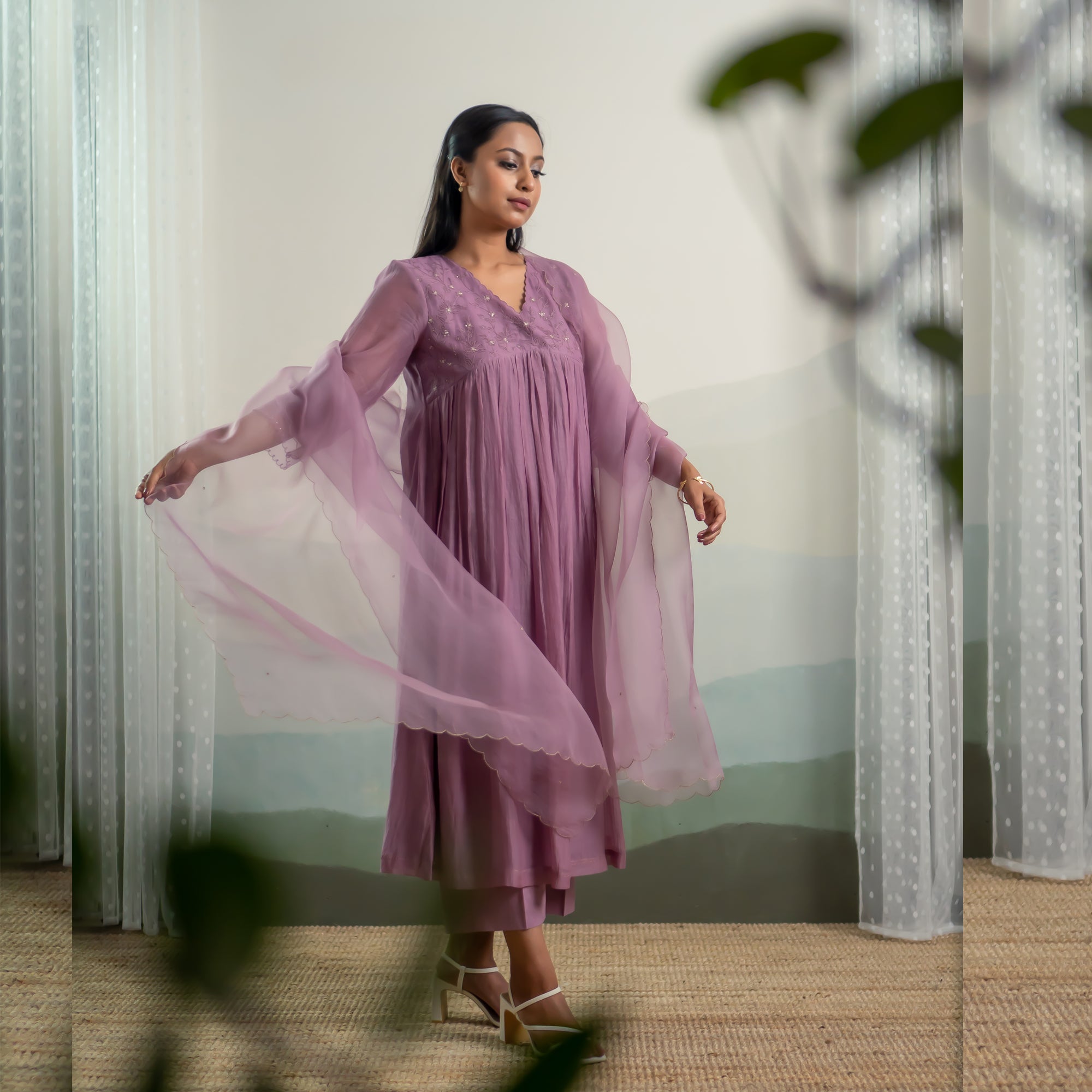 Carnation - Mauve Handwoven Chanderi Kurta Set