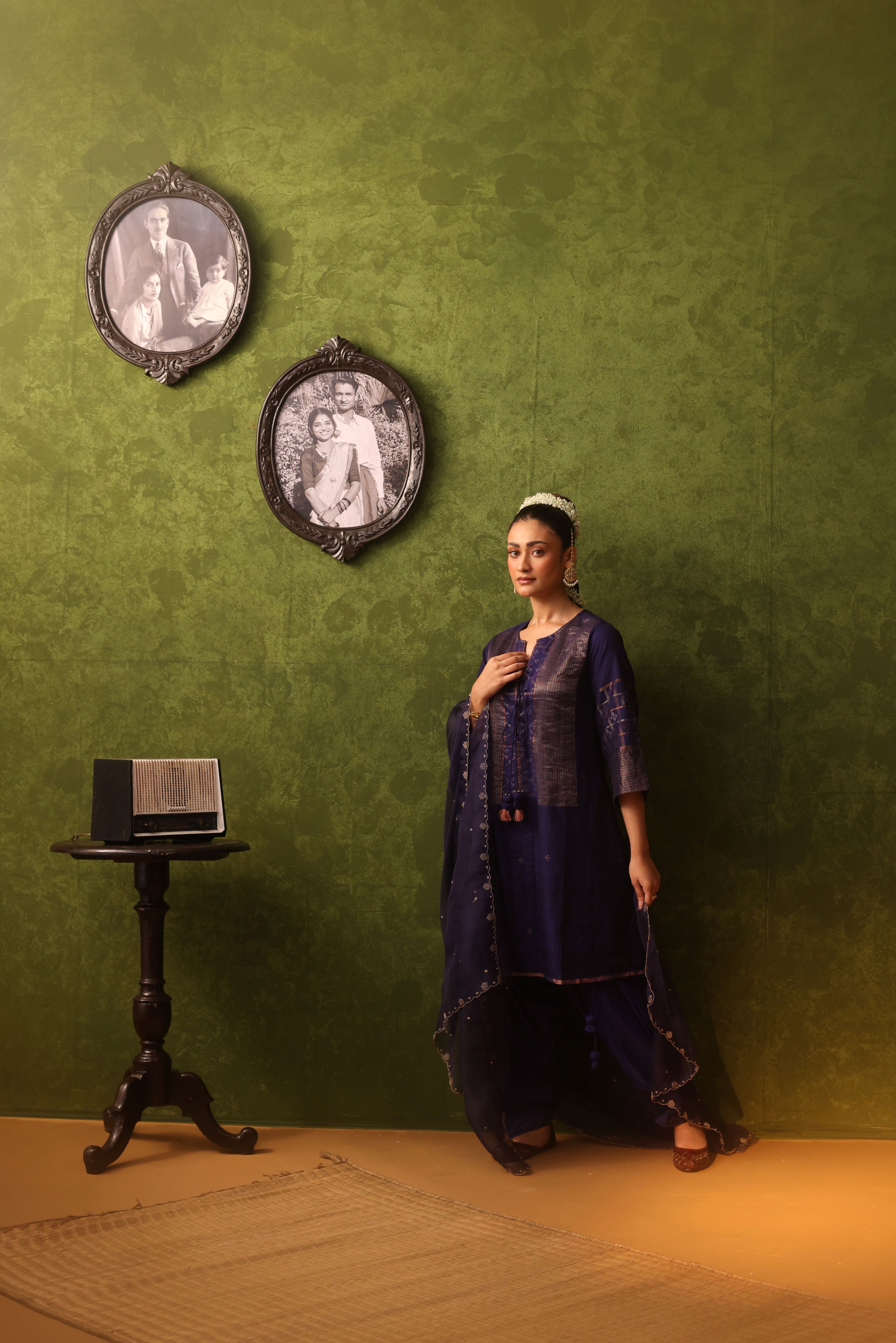 Zeenat - Indigo Handwoven Cotton Jamdani Kurta Set