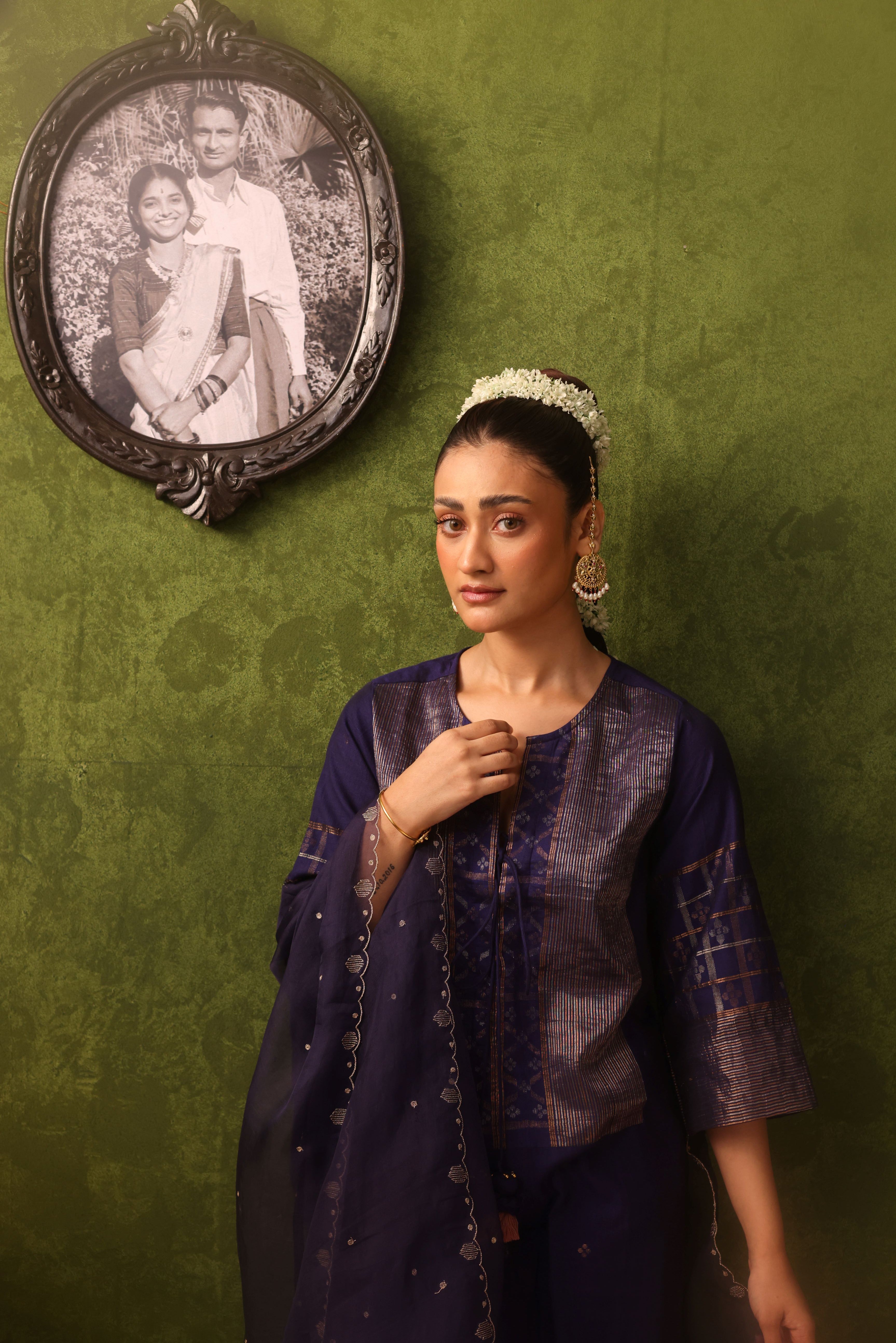 Zeenat - Indigo Handwoven Cotton Jamdani Kurta Set
