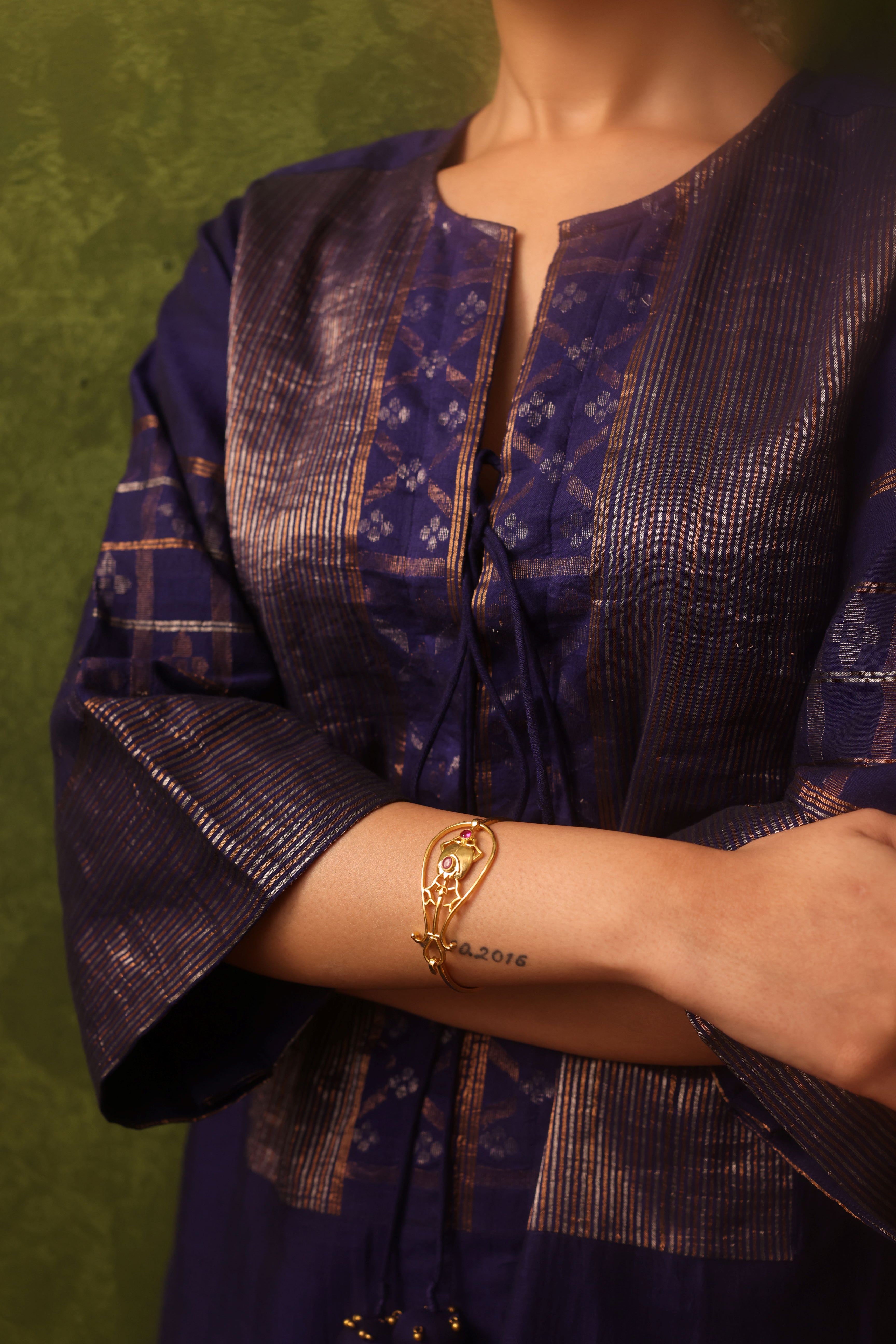 Zeenat - Indigo Handwoven Cotton Jamdani Kurta Set