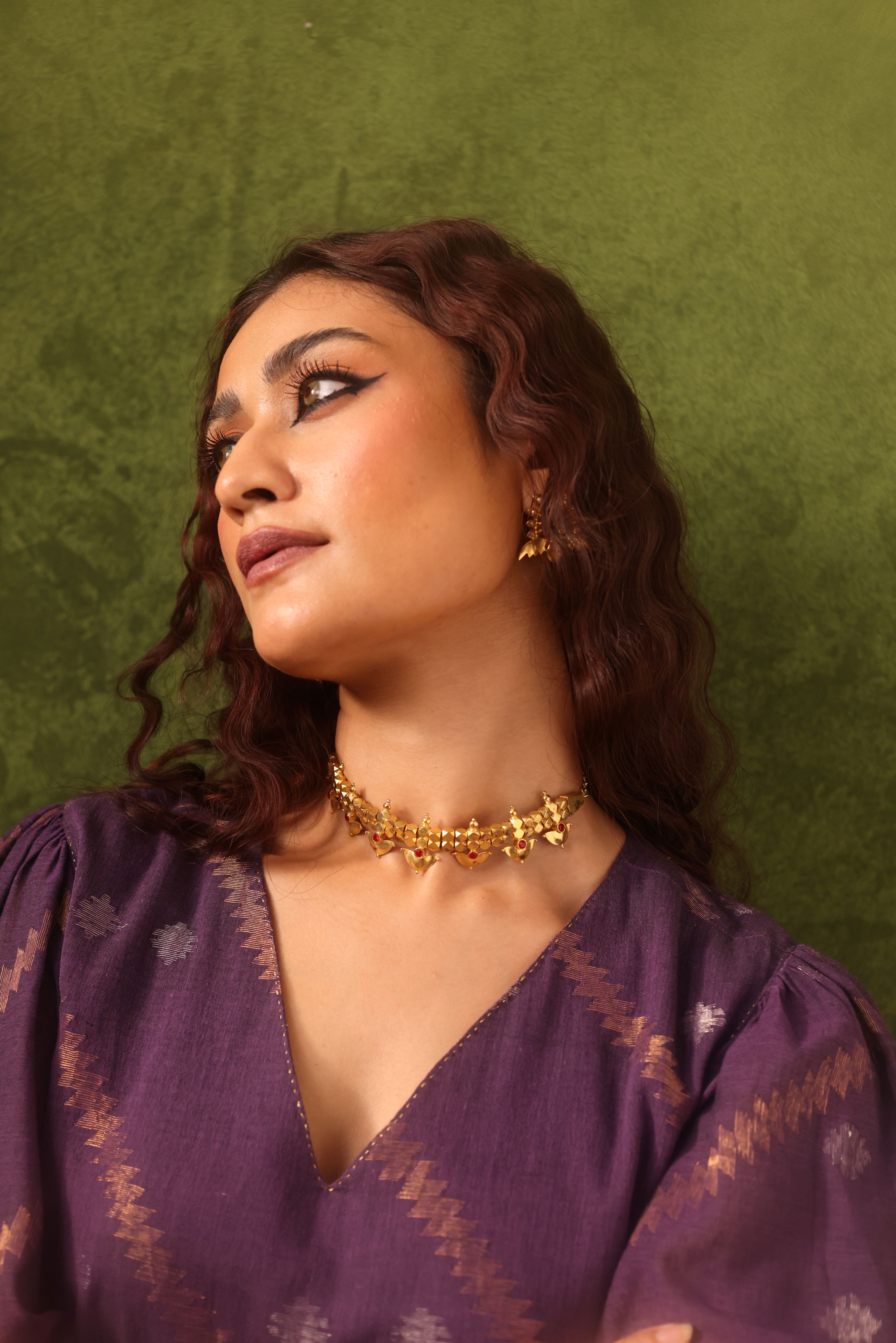 Nargis - Purple Handwoven Cotton Jamdani Dress